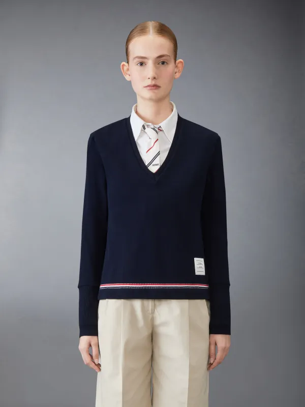 COTTON PIQUE V NECK LONG SLEEVE sold by Thom Browne