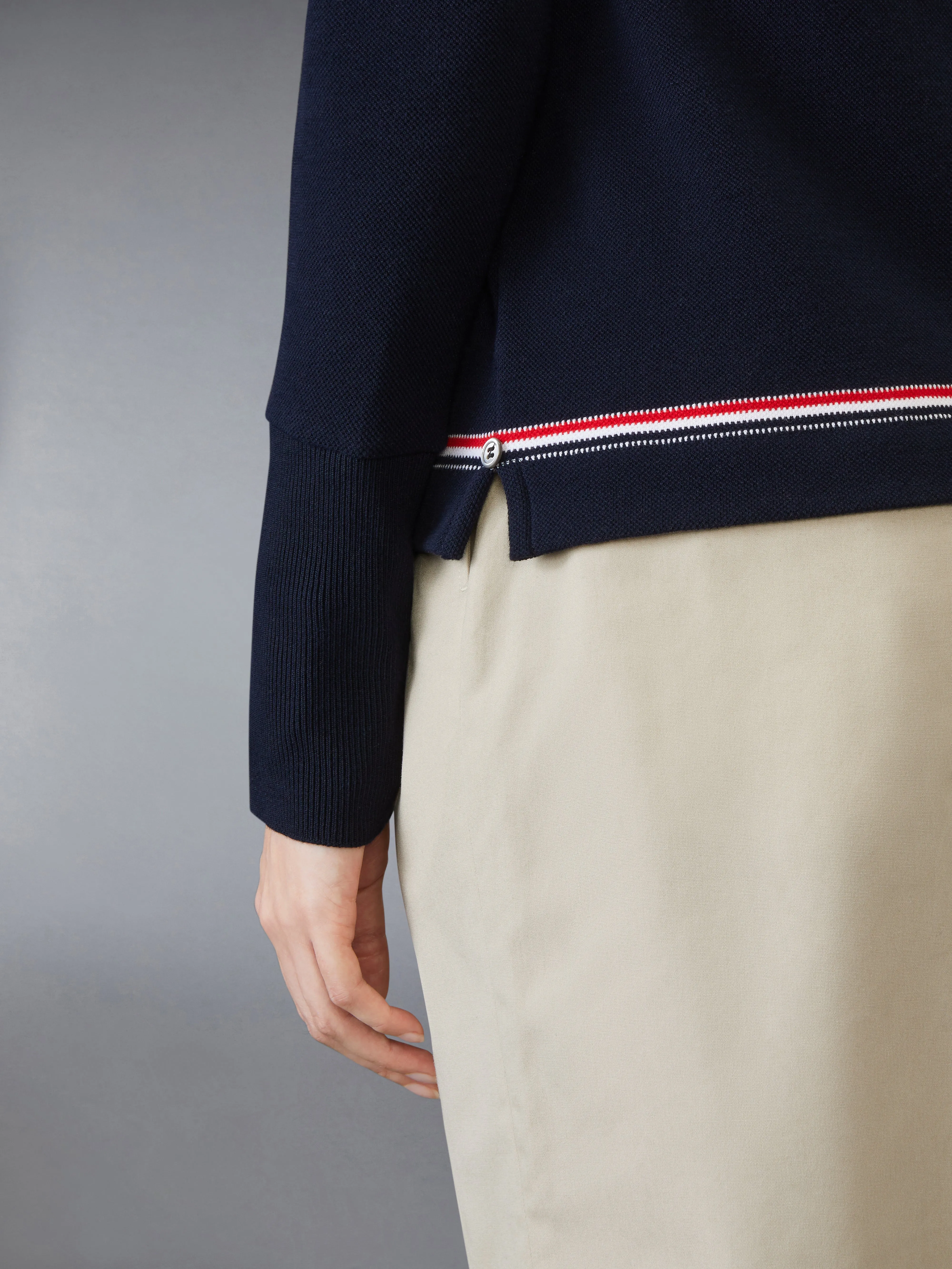 COTTON PIQUE V NECK LONG SLEEVE sold by Thom Browne product image thumbnail 4