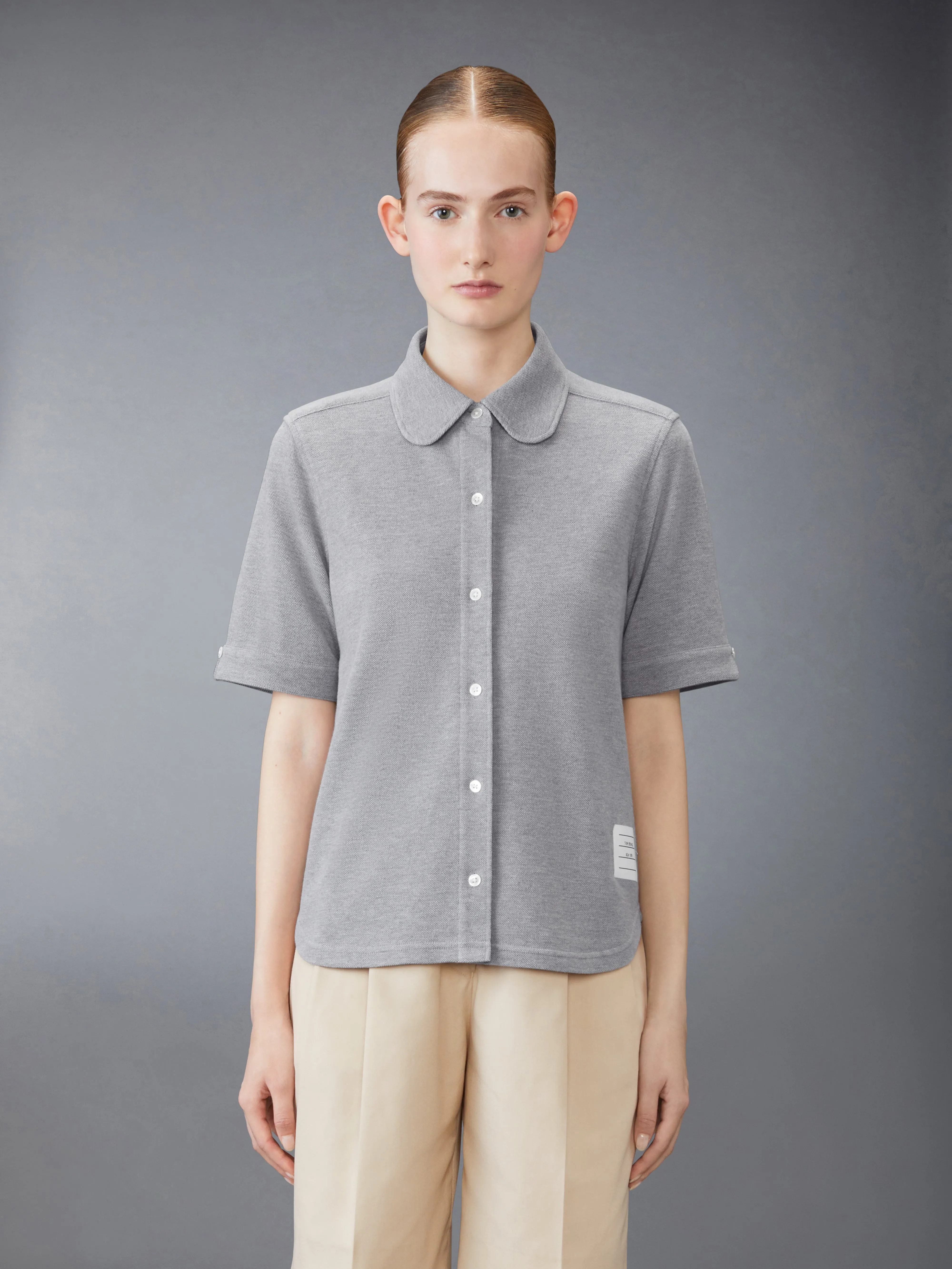 COTTON PIQUE SHORT SLEEVE SHIRT sold by Thom Browne