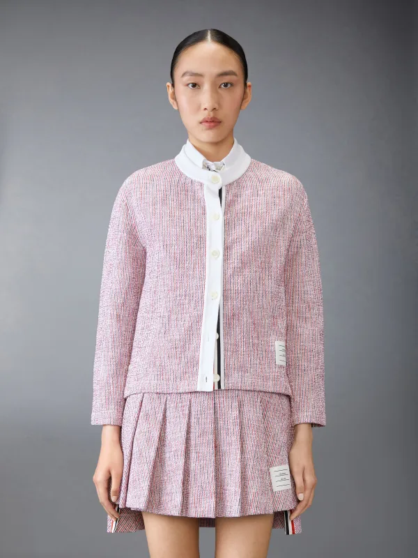 COTTON TWEED CREW NECK CARDIGAN sold by Thom Browne