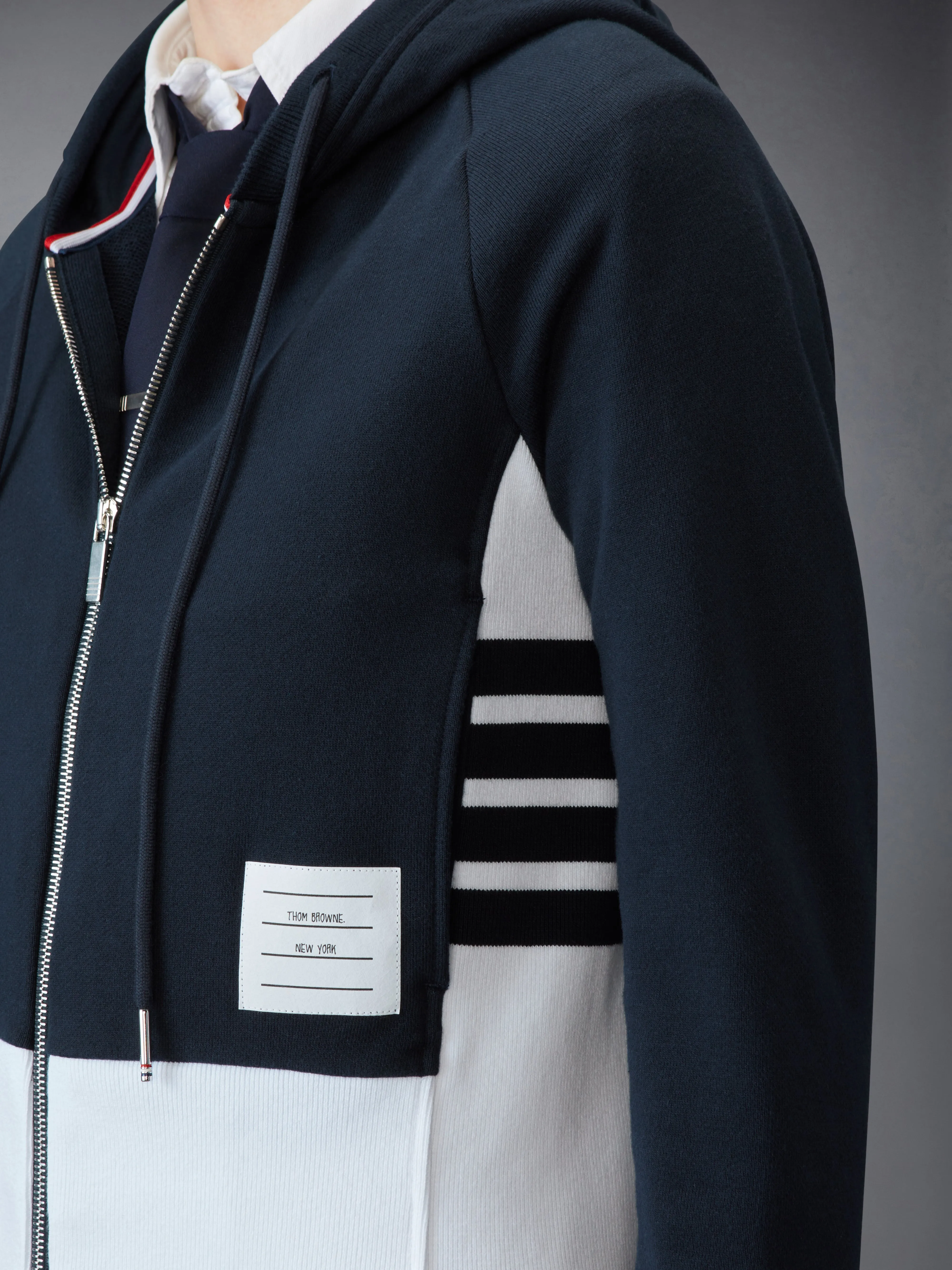 CLASSIC LOOPBACK 4-BAR ZIP UP HOODIE sold by Thom Browne product image thumbnail 5