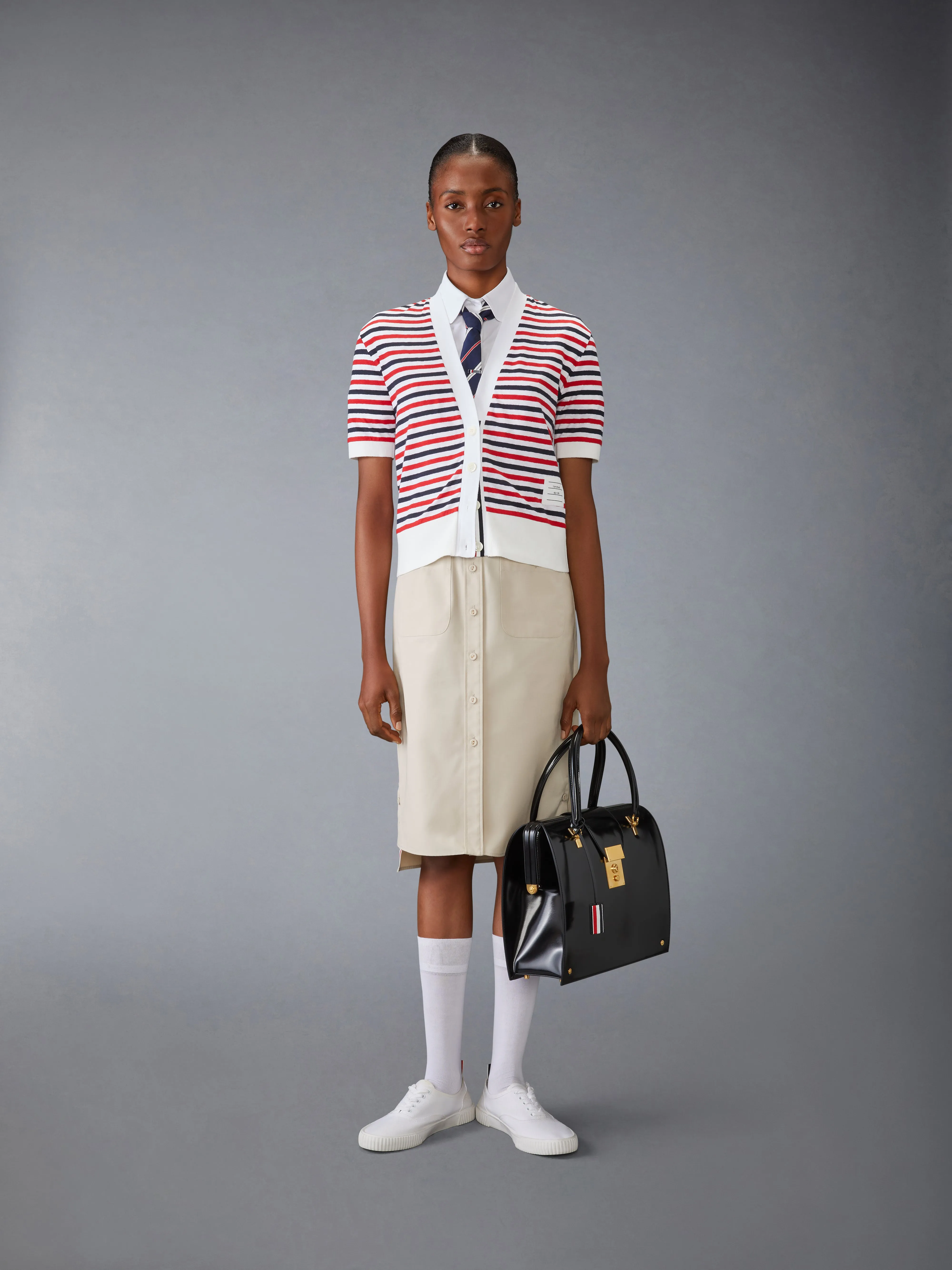 LINEN JERSEY V NECK CARDIGAN sold by Thom Browne product image thumbnail 3