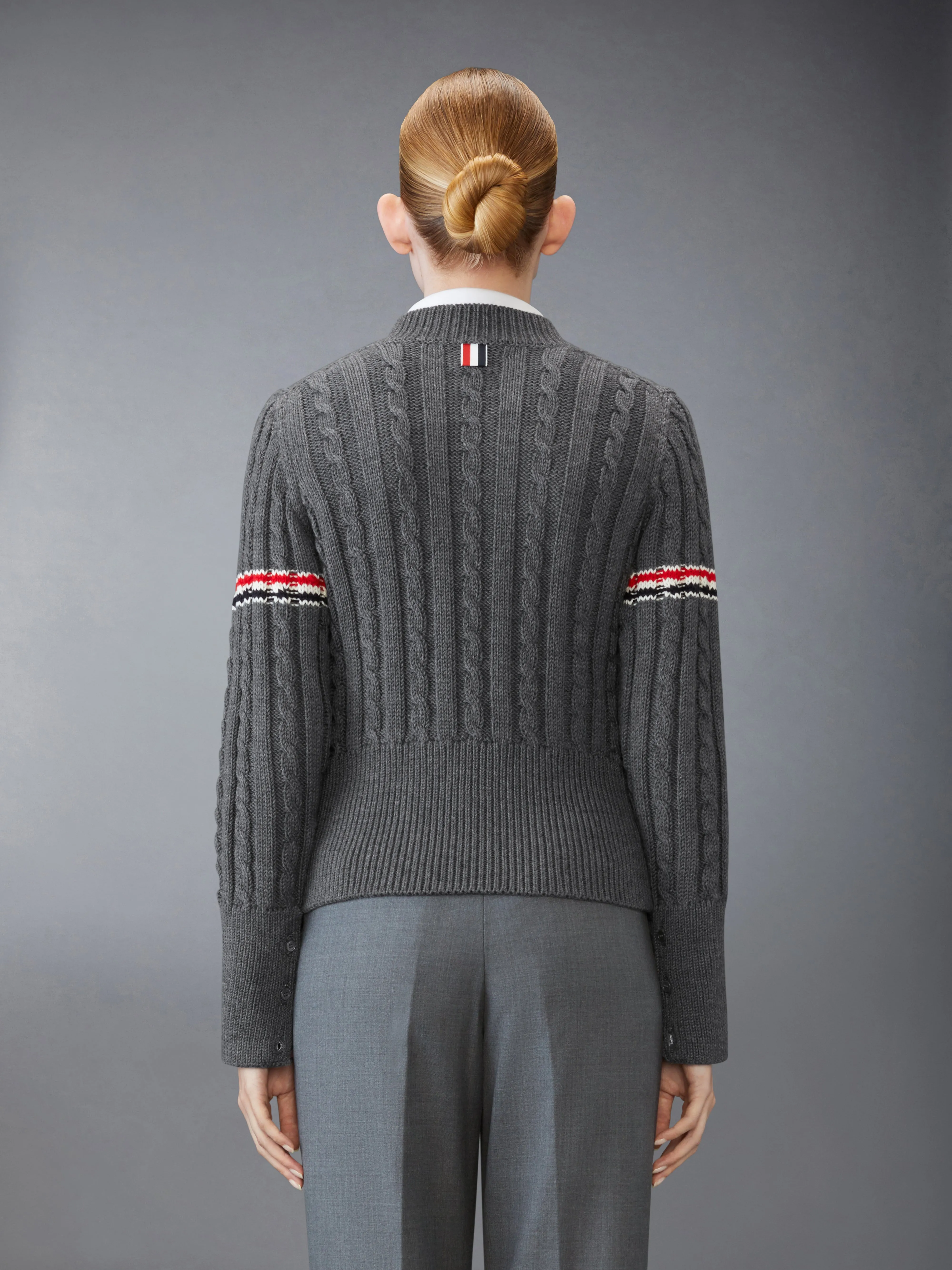CLASSIC WOOL V NECK CABLE PULLOVER sold by Thom Browne product image thumbnail 2