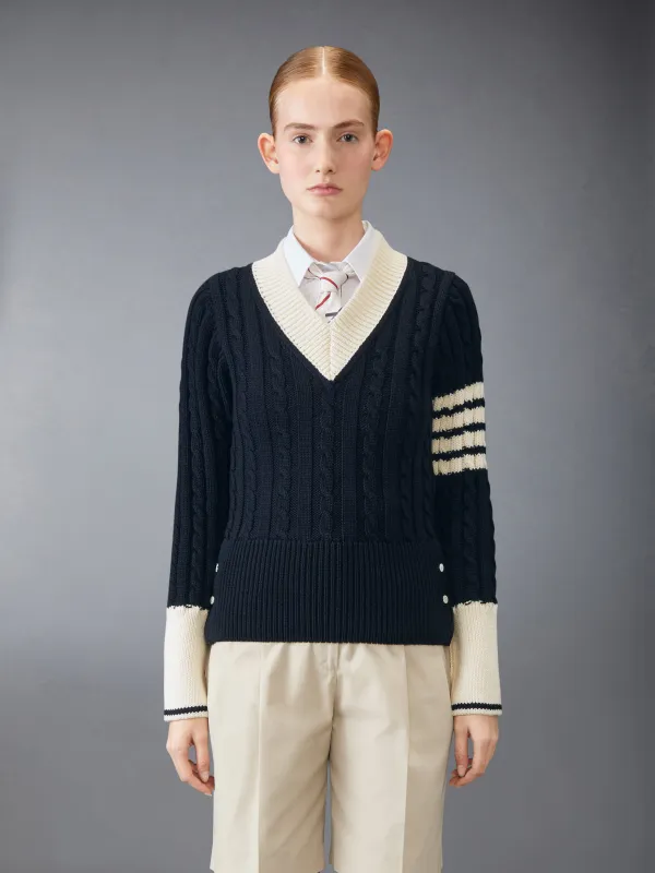 CLASSIC MERINO WOOL V NECK PULLOVER sold by Thom Browne