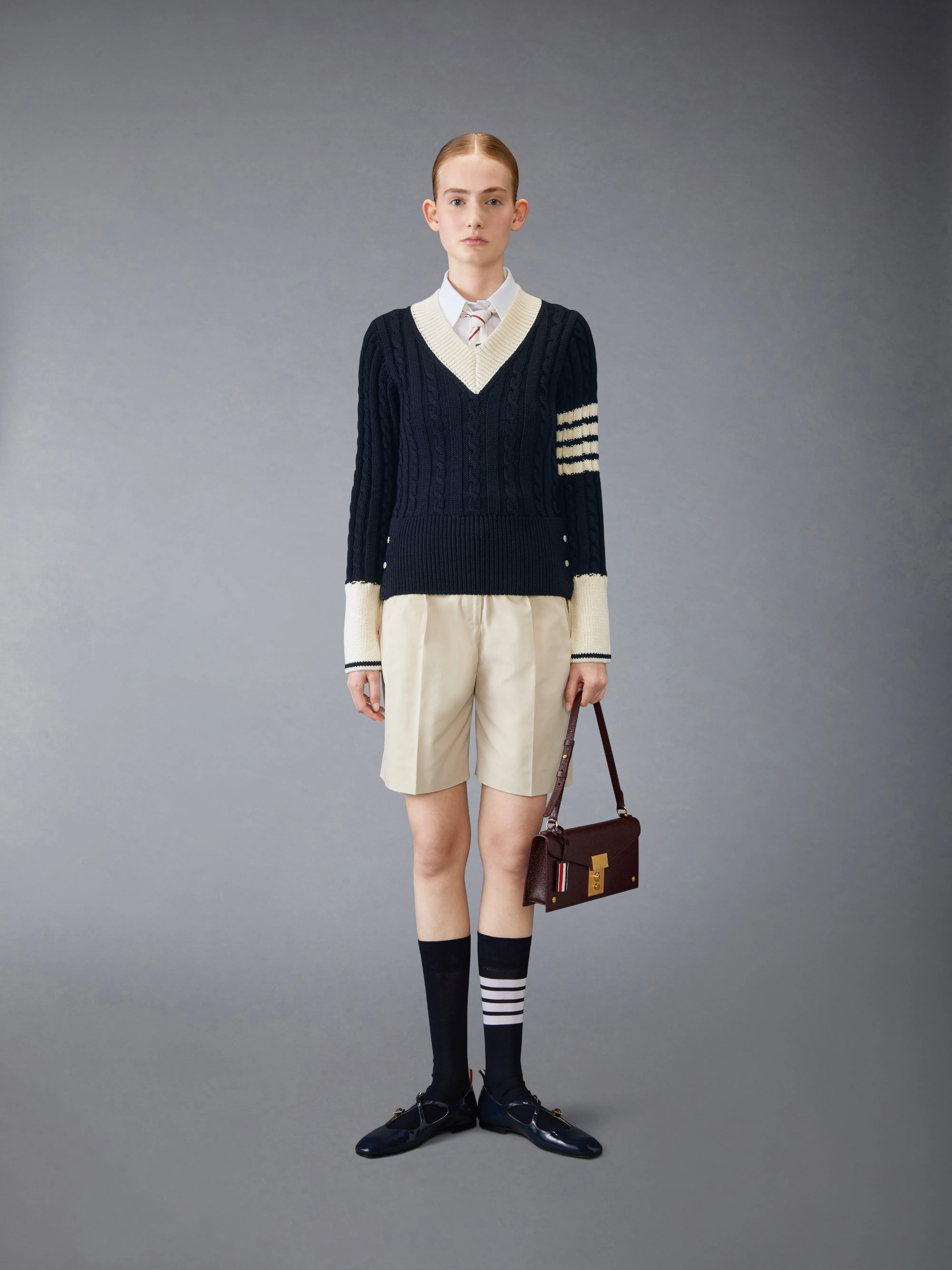 CLASSIC MERINO WOOL V NECK PULLOVER sold by Thom Browne product image thumbnail 3