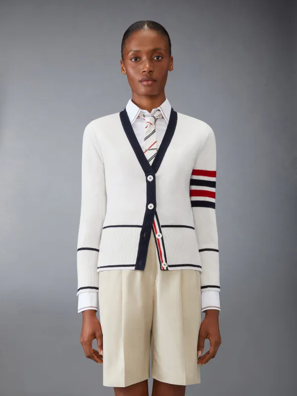 CLASSIC CASHMERE 4-BAR V NECK CARDIGAN sold by Thom Browne