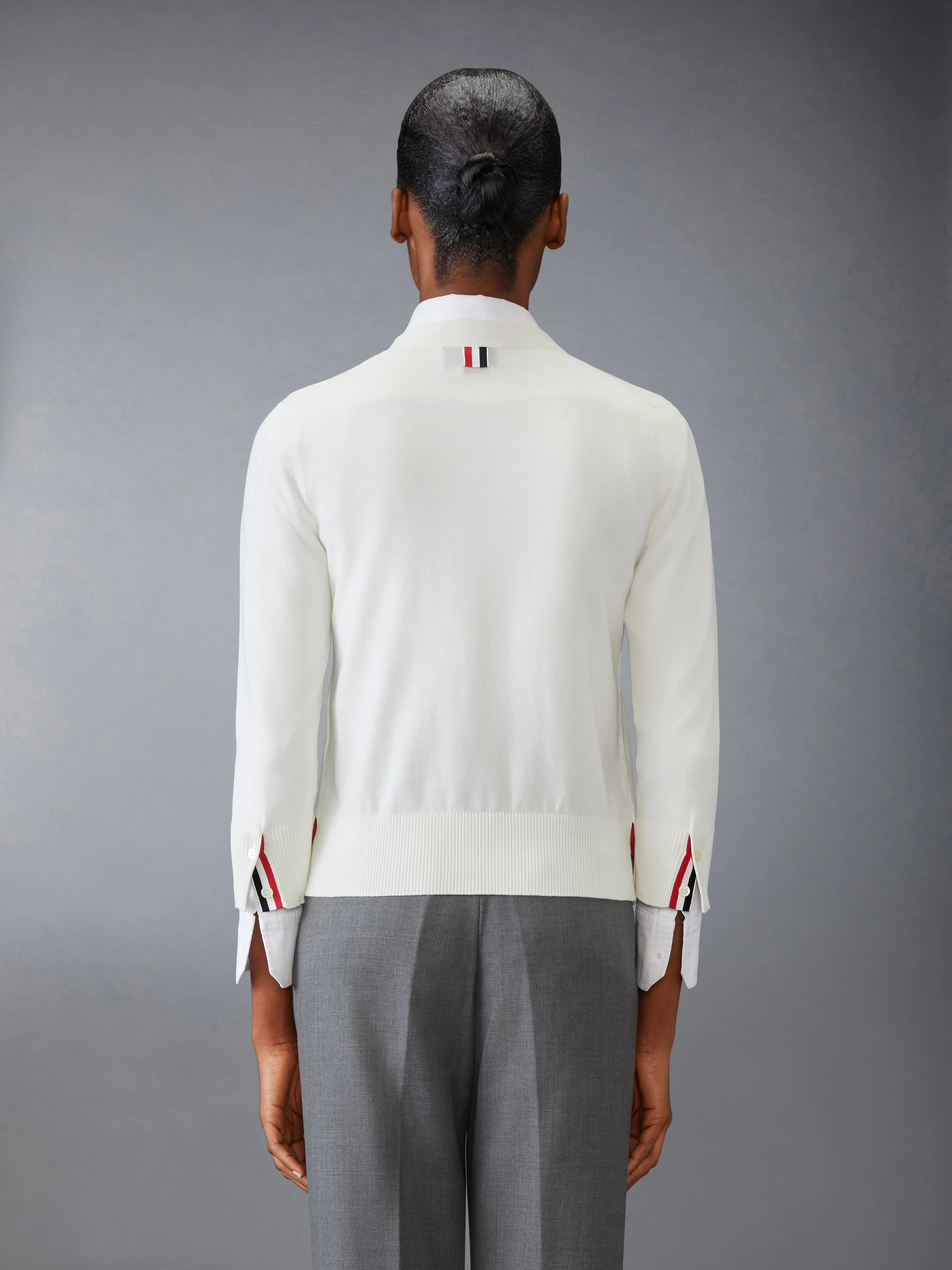 COTTON 4-BAR V NECK CARDIGAN sold by Thom Browne product image thumbnail 2