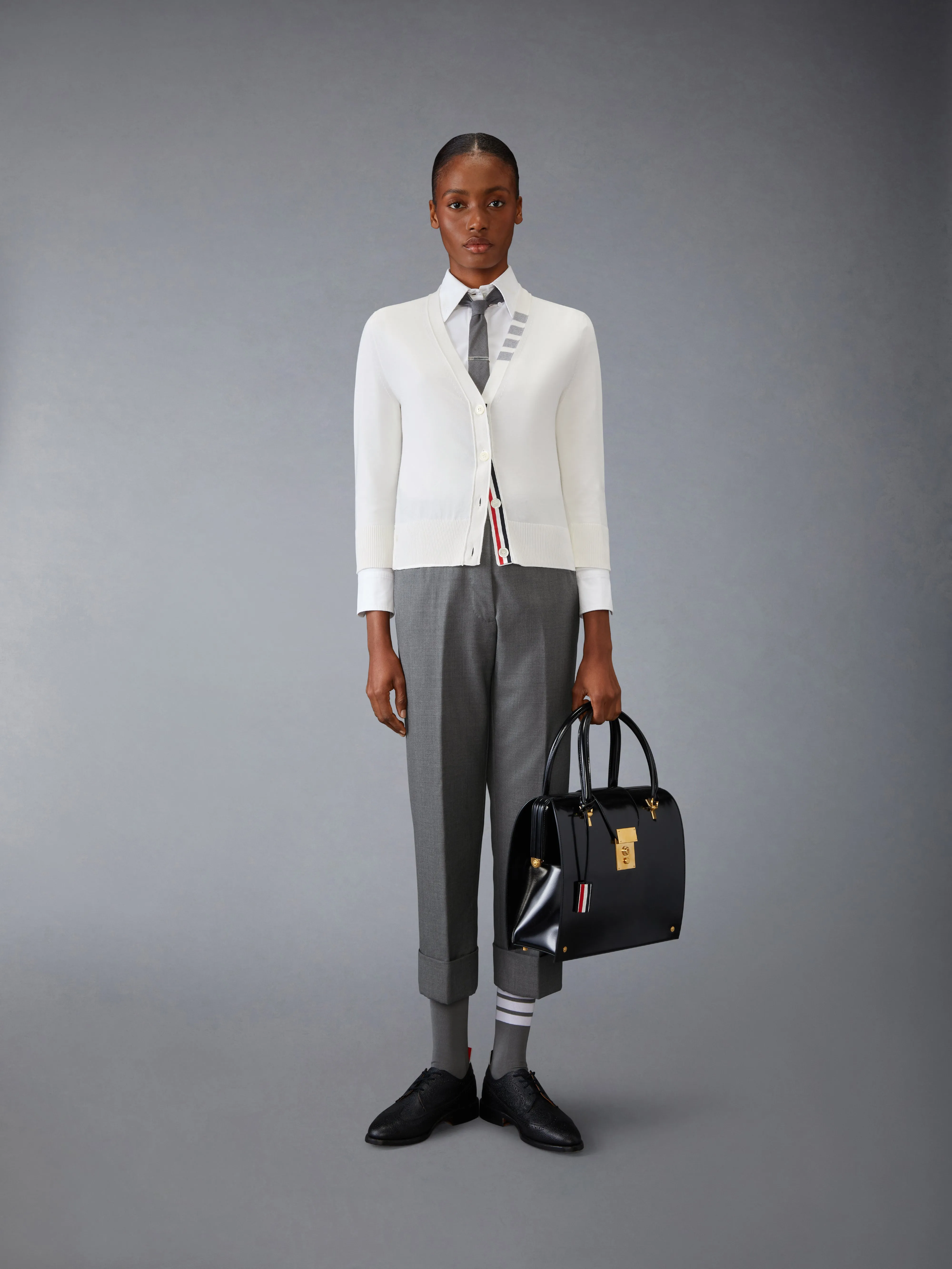 COTTON 4-BAR V NECK CARDIGAN sold by Thom Browne product image thumbnail 3