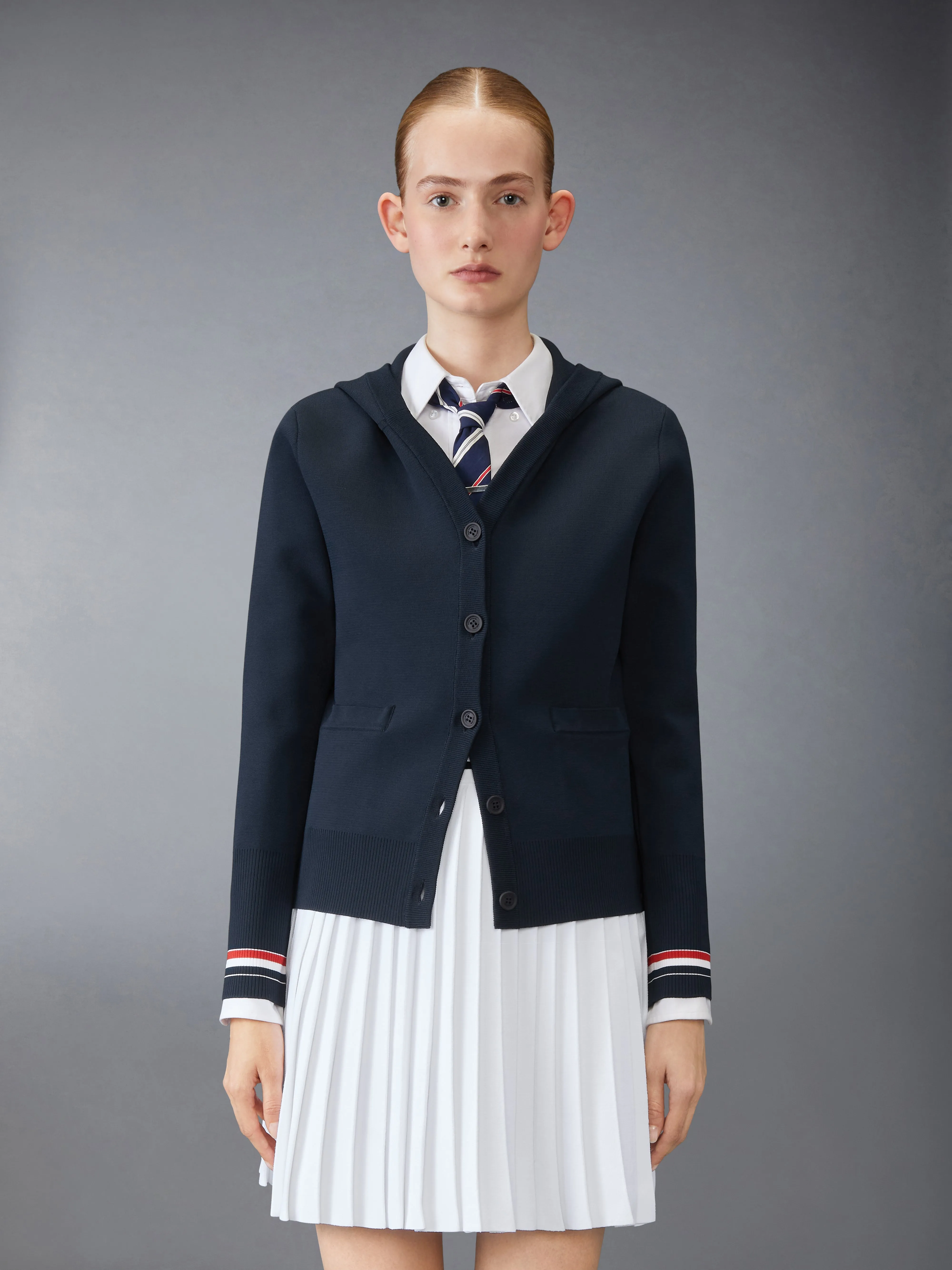VISCOSE CARDIGAN HOODIE sold by Thom Browne