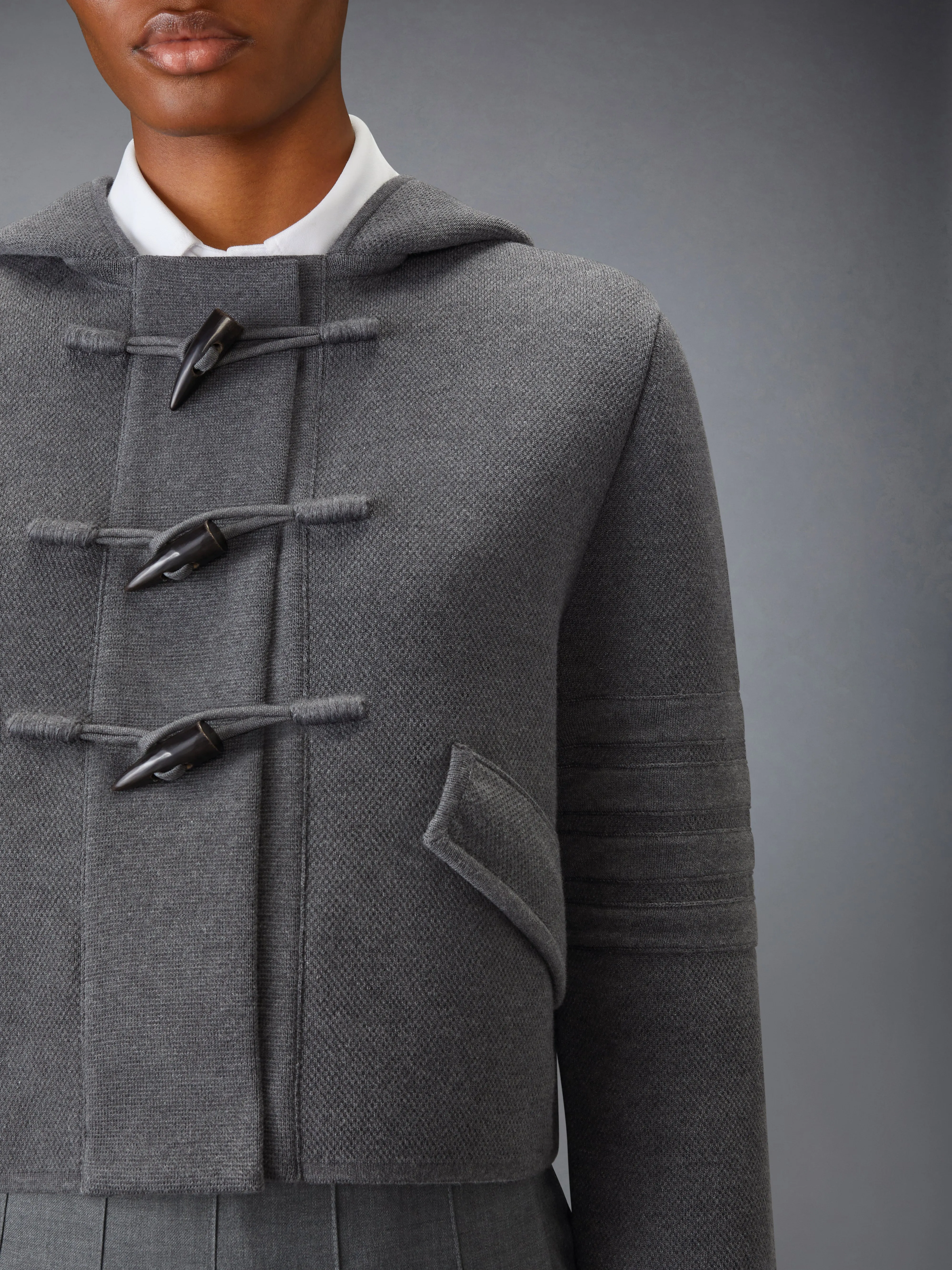 COTTON WOOL 4-BAR CROPPED DUFFLE JACKET sold by Thom Browne product image thumbnail 5