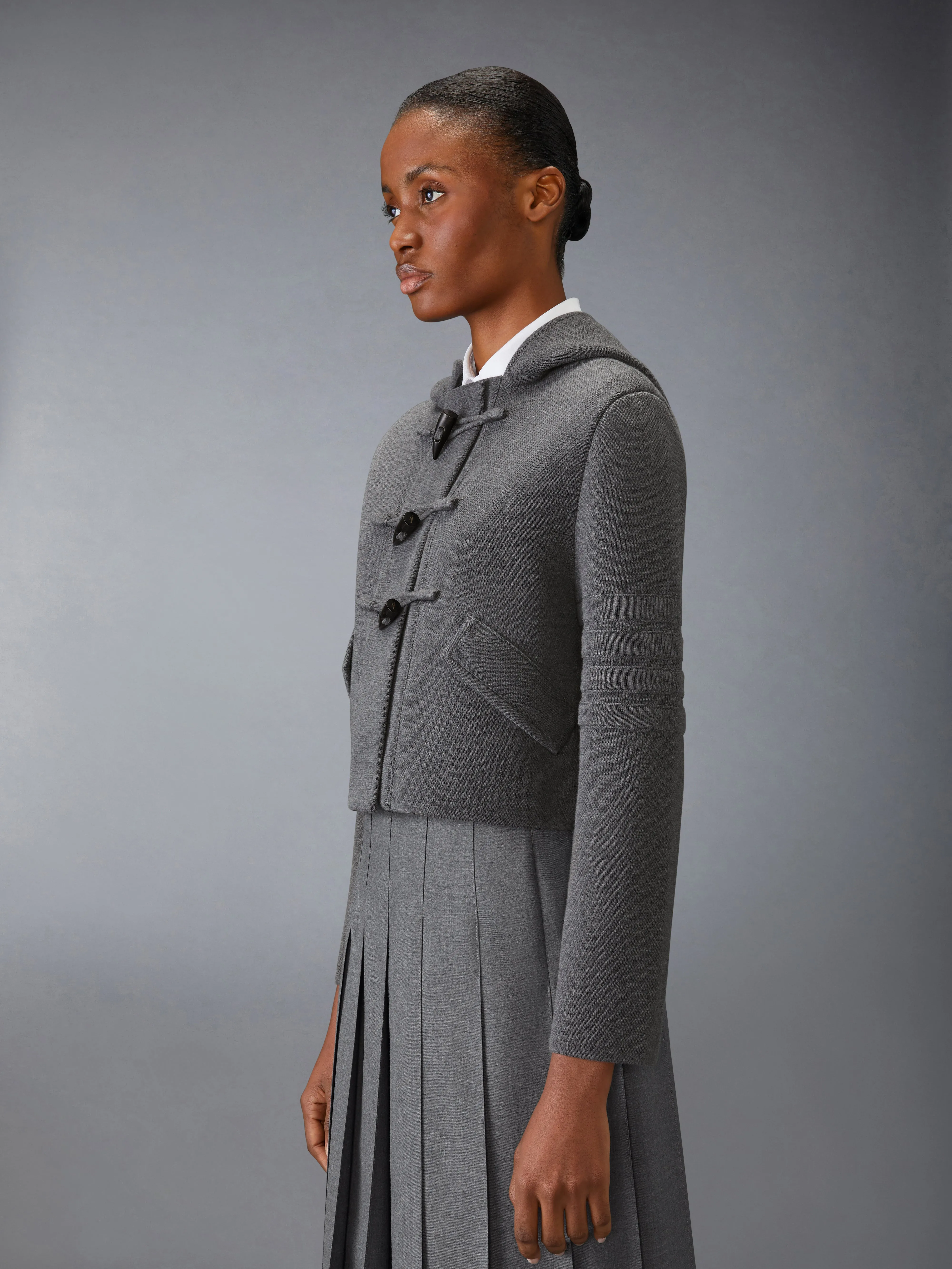 COTTON WOOL 4-BAR CROPPED DUFFLE JACKET sold by Thom Browne product image thumbnail 4