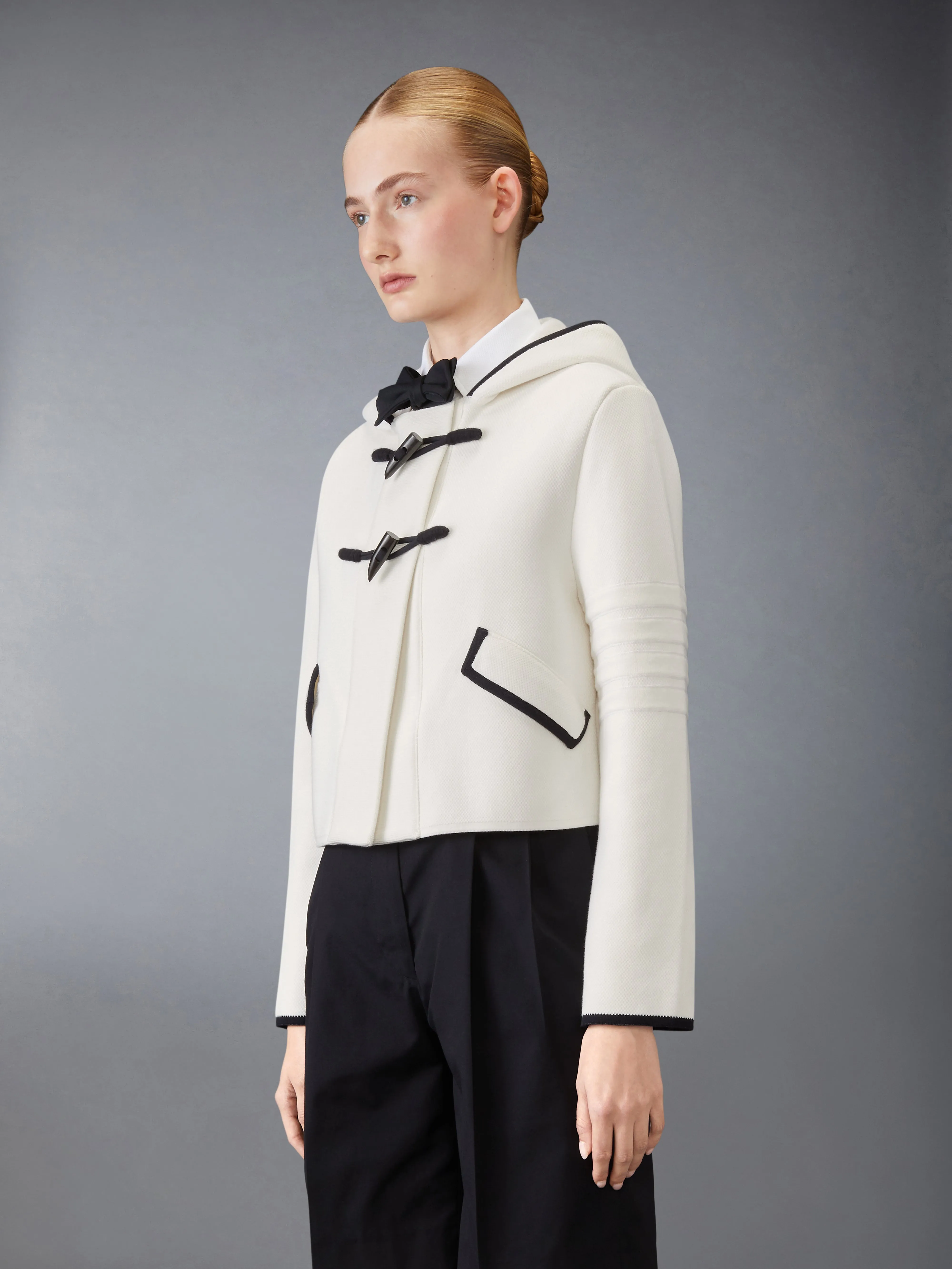 COTTON WOOL 4-BAR CROPPED DUFFLE JACKET sold by Thom Browne product image thumbnail 4