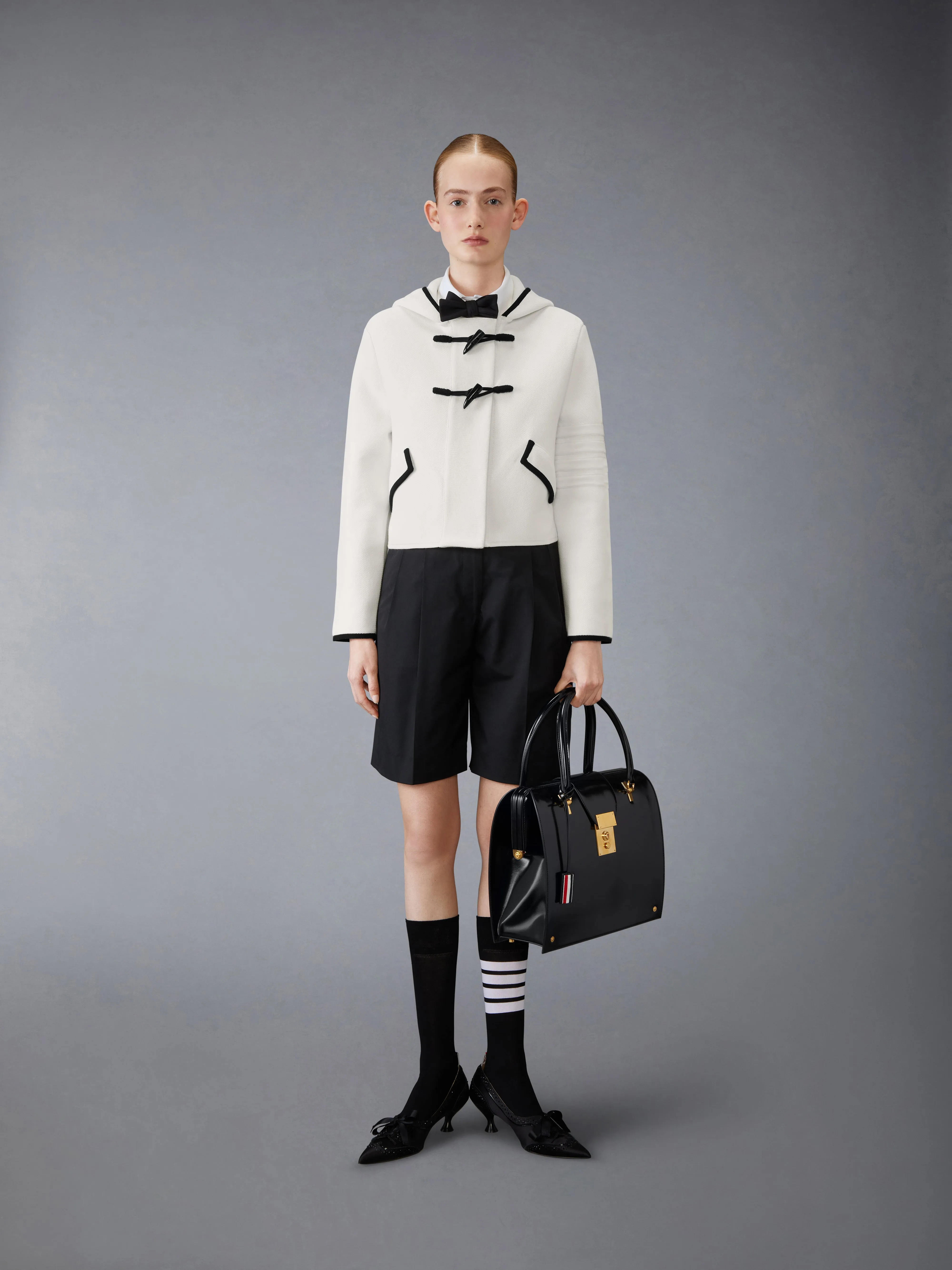 COTTON WOOL 4-BAR CROPPED DUFFLE JACKET sold by Thom Browne product image thumbnail 3