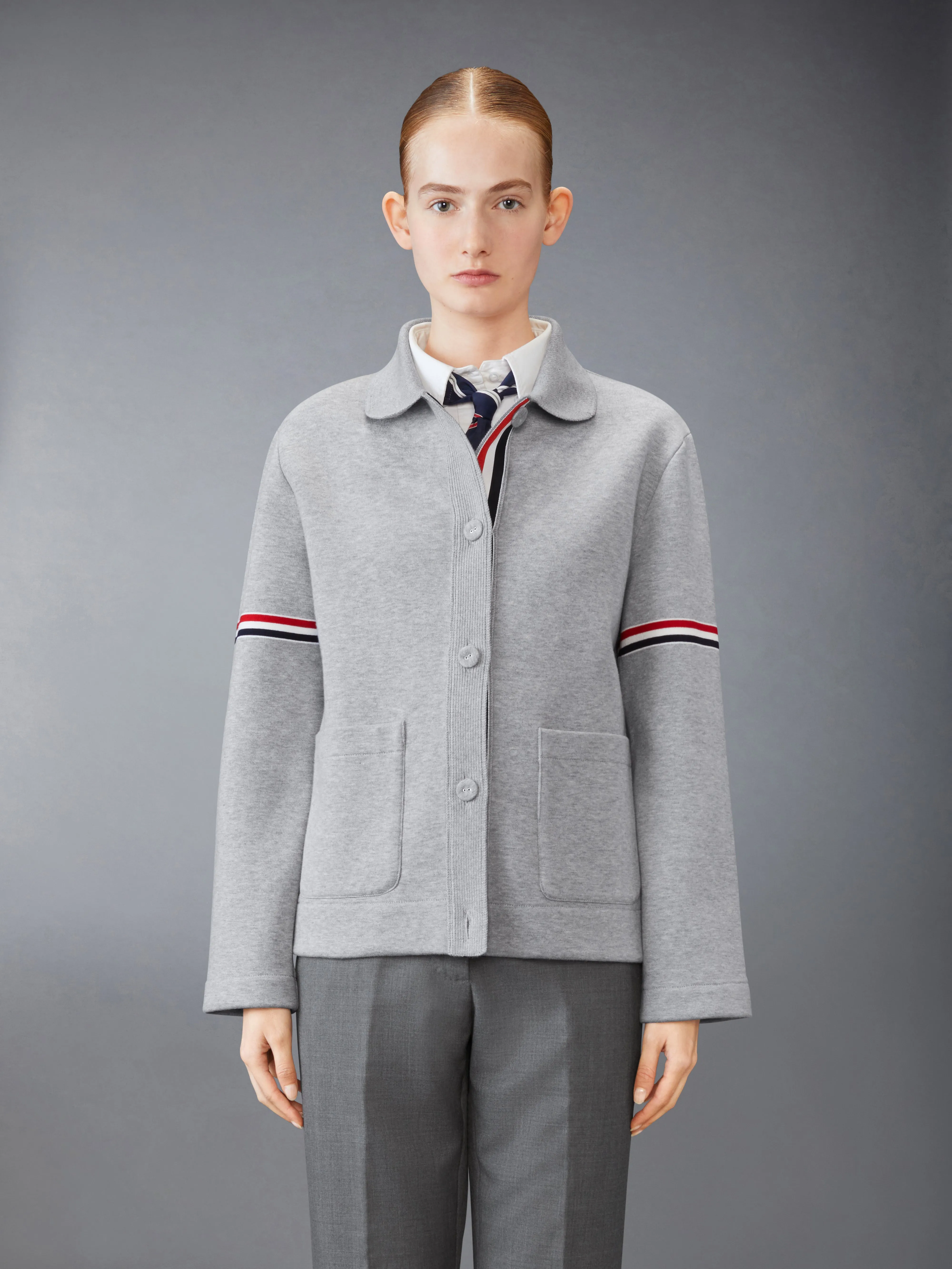COTTON LOOPBACK WORK JACKET sold by Thom Browne