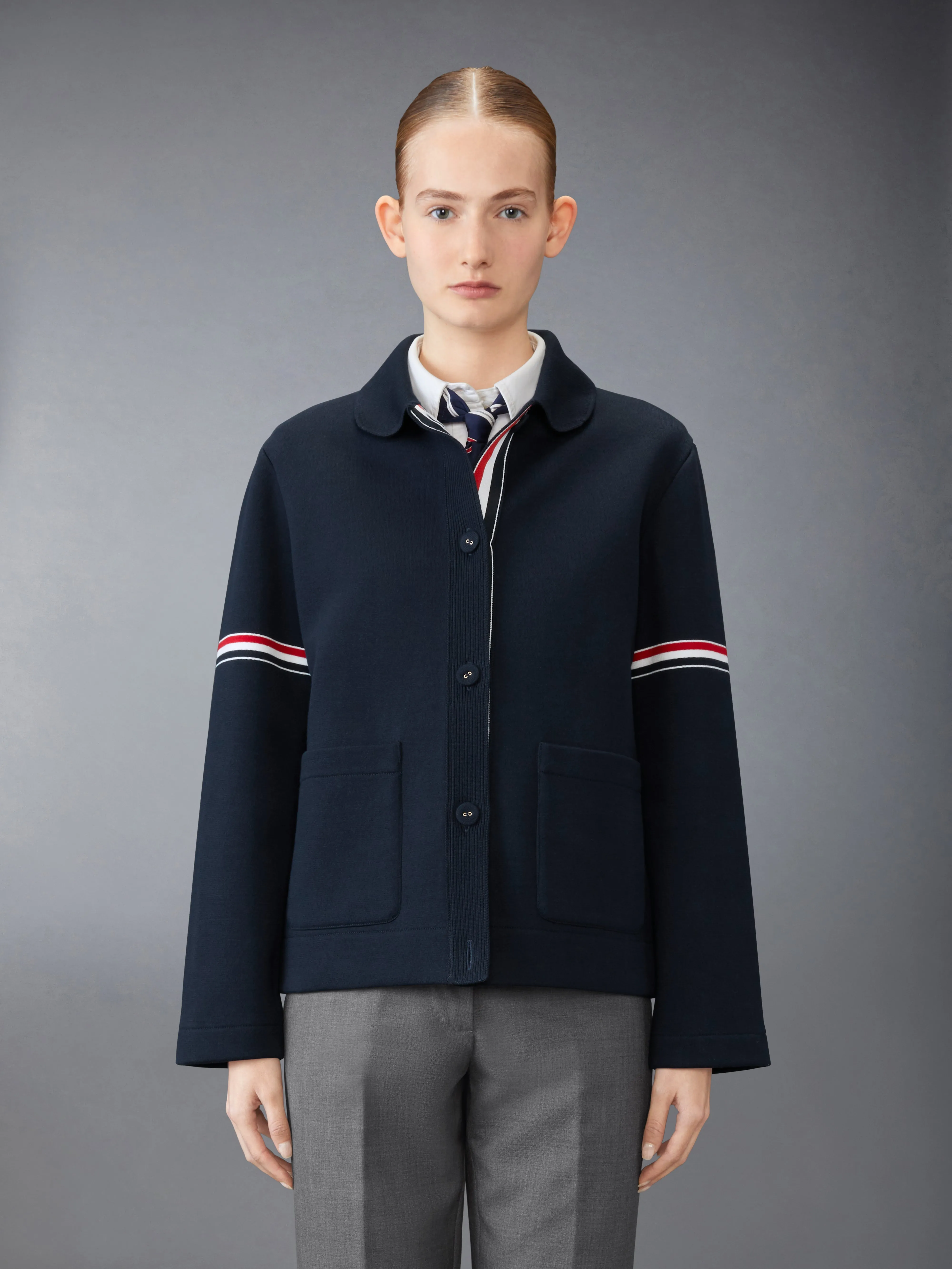 COTTON LOOPBACK WORK JACKET sold by Thom Browne