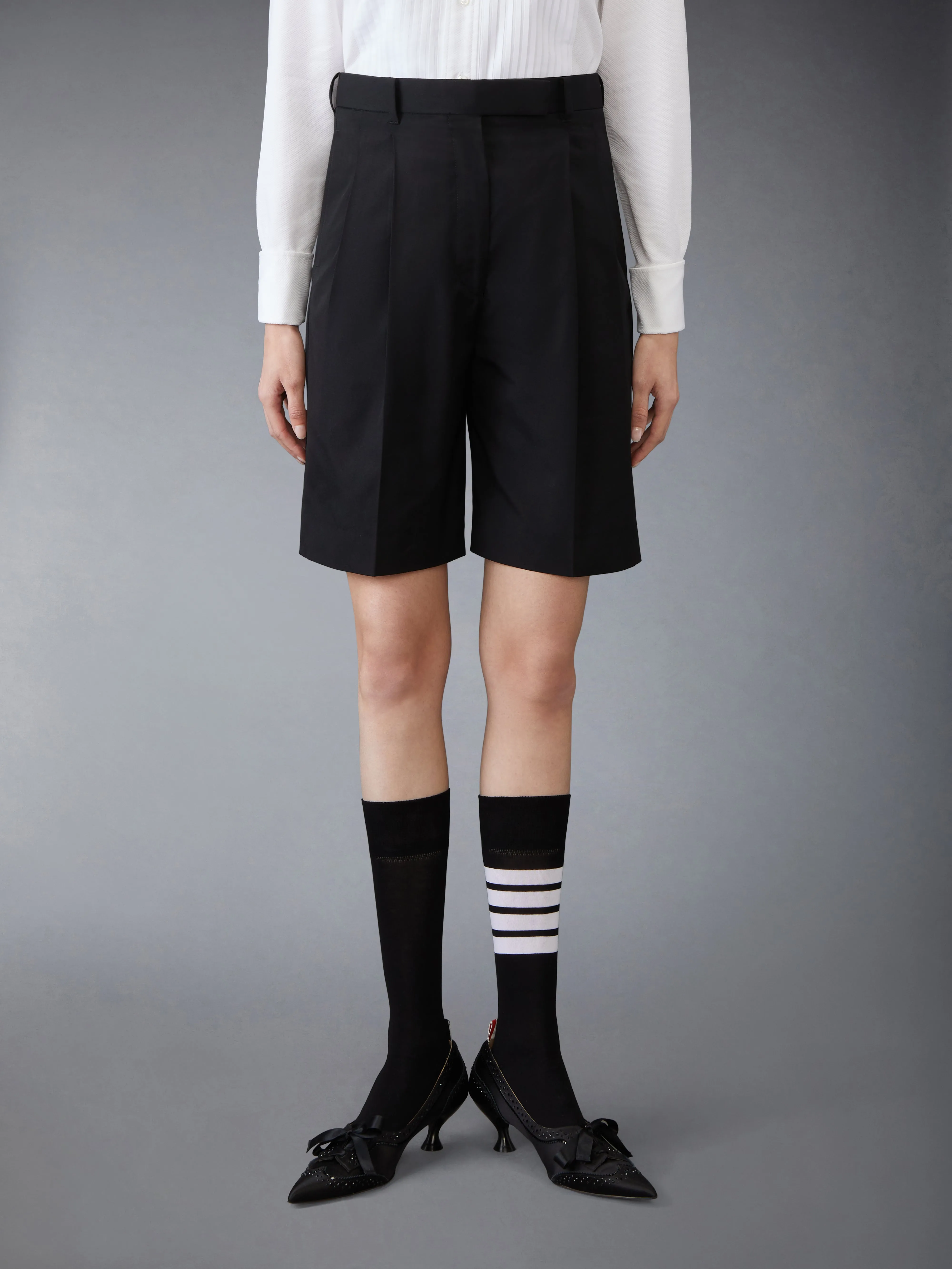 TYPEWRITER CLOTH DOUBLE PLEAT SHORTS sold by Thom Browne