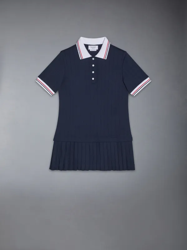 COTTON POINTELLE PLEATED POLO DRESS sold by Thom Browne