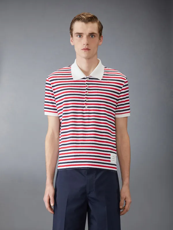 LINEN JERSEY SHORT SLEEVE POLO sold by Thom Browne