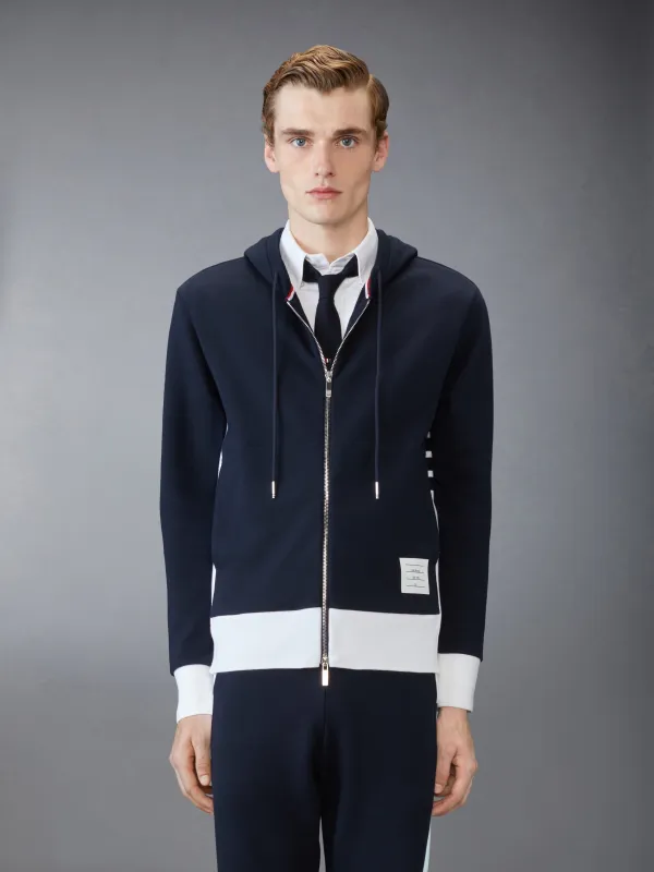 CLASSIC 4-BAR JERSEY ZIP UP HOODIE sold by Thom Browne