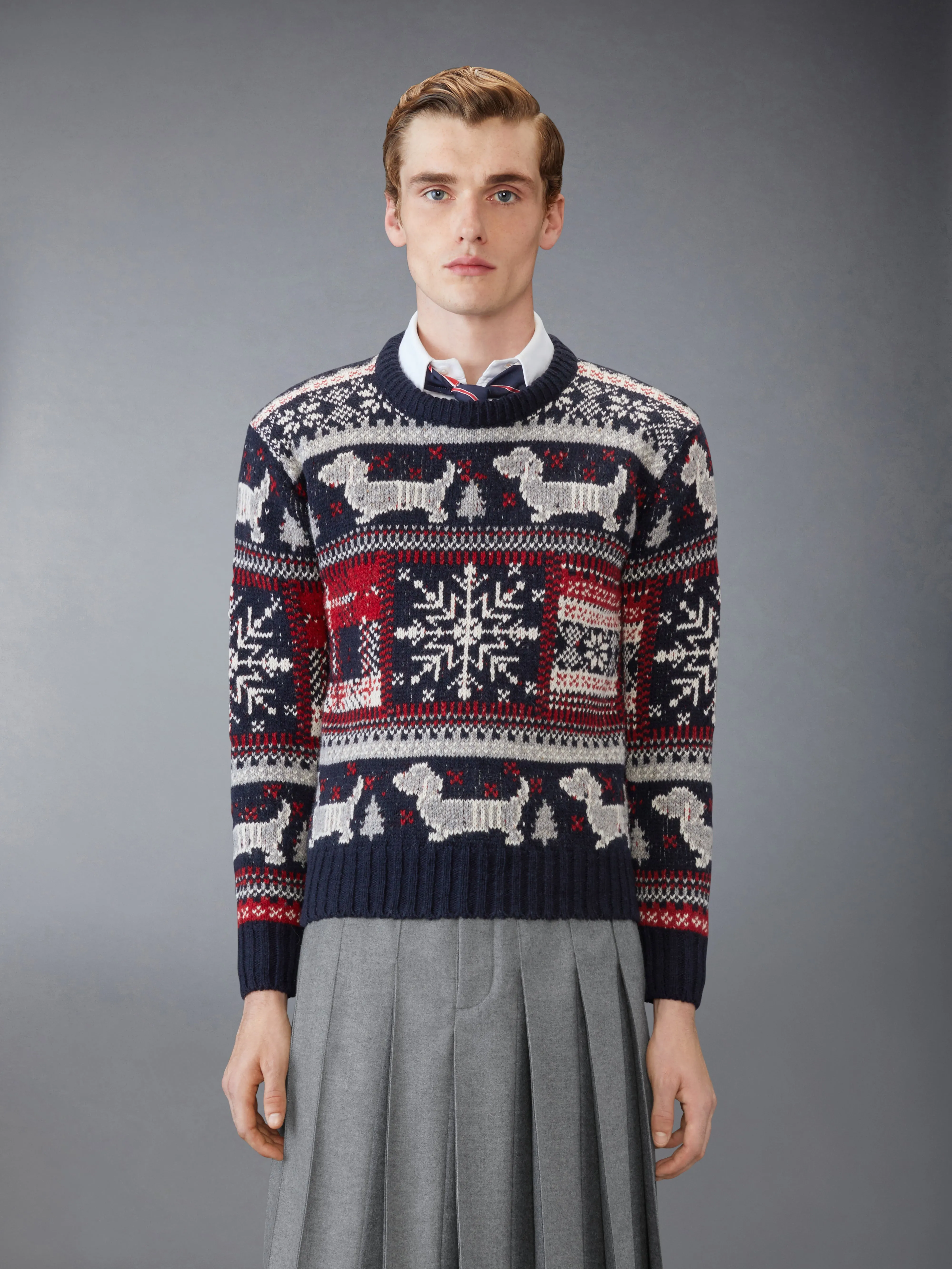 HOLIDAY HECTOR MOHAIR TWEED CREW NECK PULLOVER sold by Thom Browne
