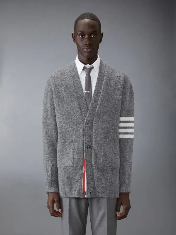 IRISH WOOL 4-BAR V NECK CARDIGAN sold by Thom Browne
