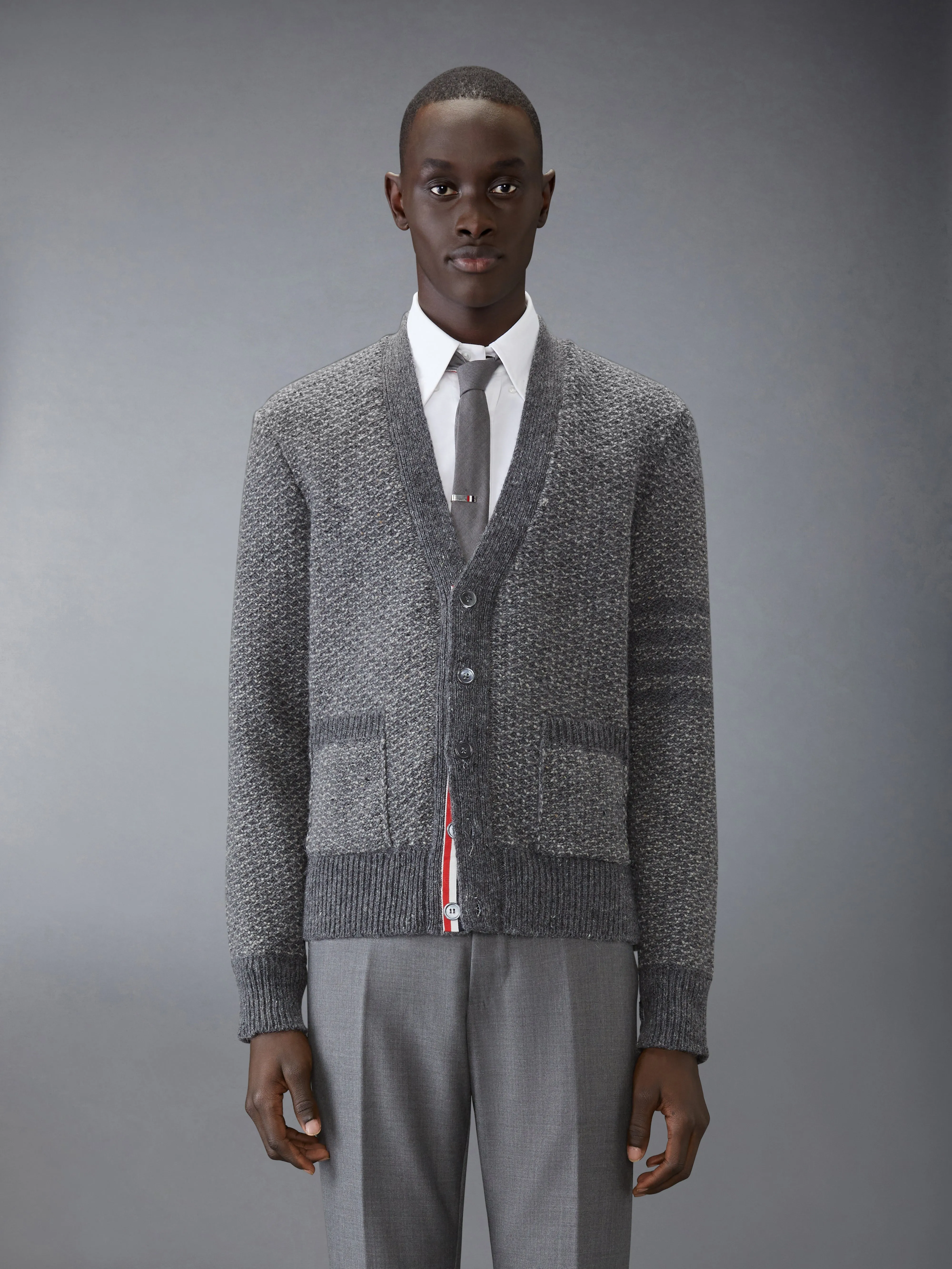 DONEGAL 4-BAR RELAXED V NECK CARDIGAN sold by Thom Browne
