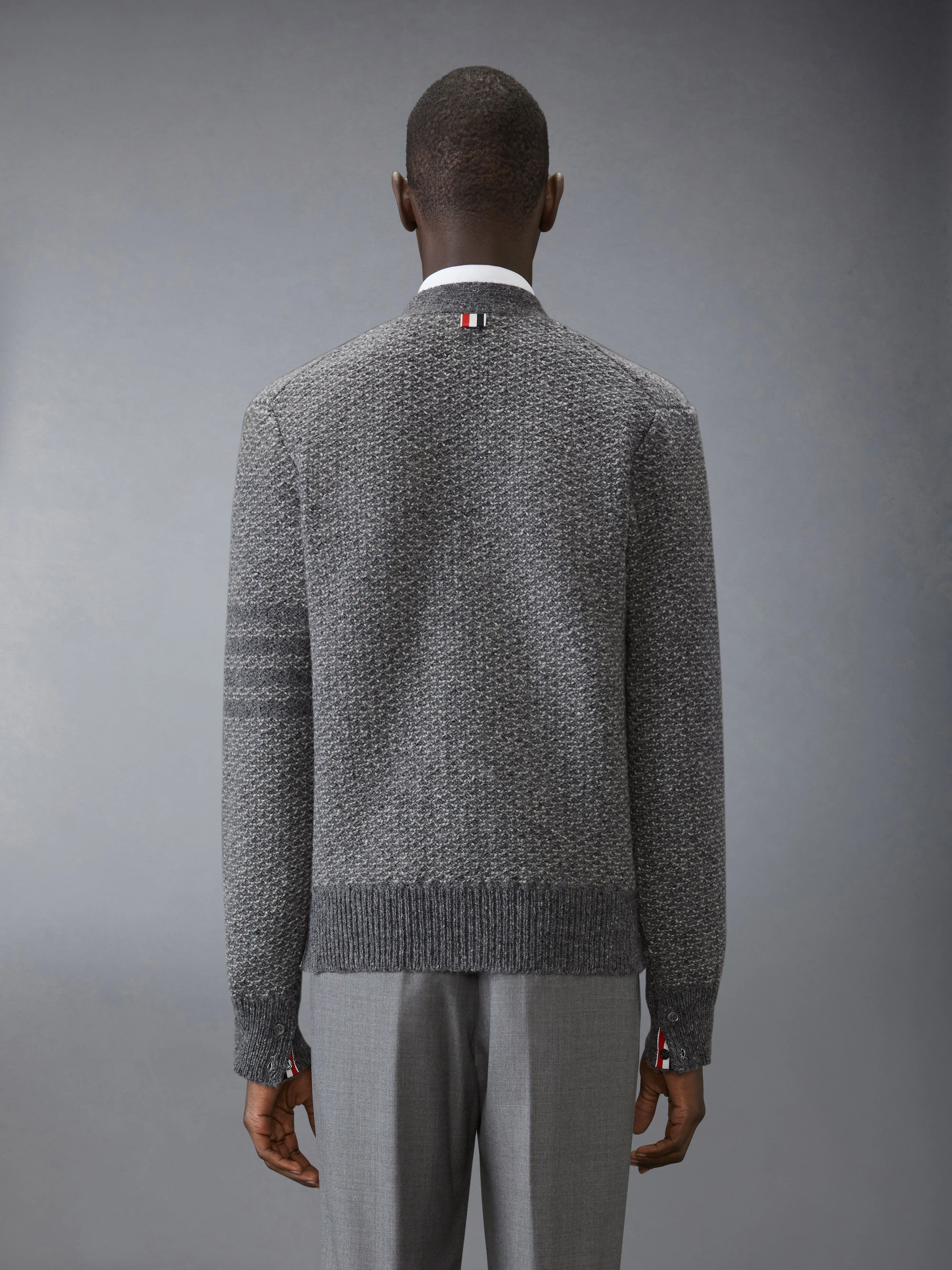 DONEGAL 4-BAR RELAXED V NECK CARDIGAN sold by Thom Browne product image thumbnail 2