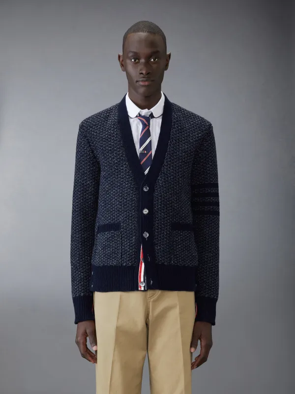 DONEGAL 4-BAR RELAXED V NECK CARDIGAN sold by Thom Browne