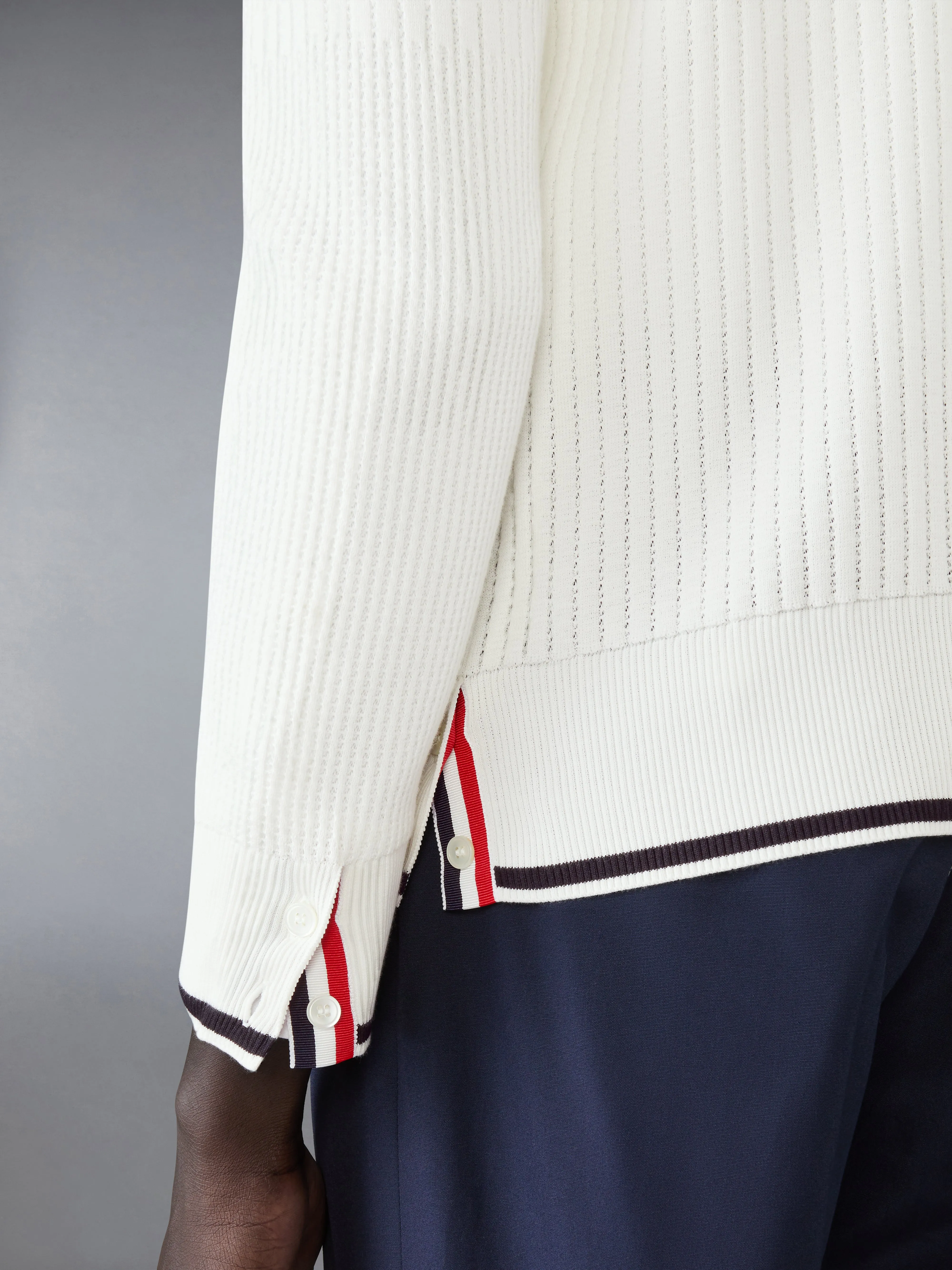 HALF & HALF 4-BAR RELAXED FIT V NECK CARDIGAN sold by Thom Browne product image thumbnail 4