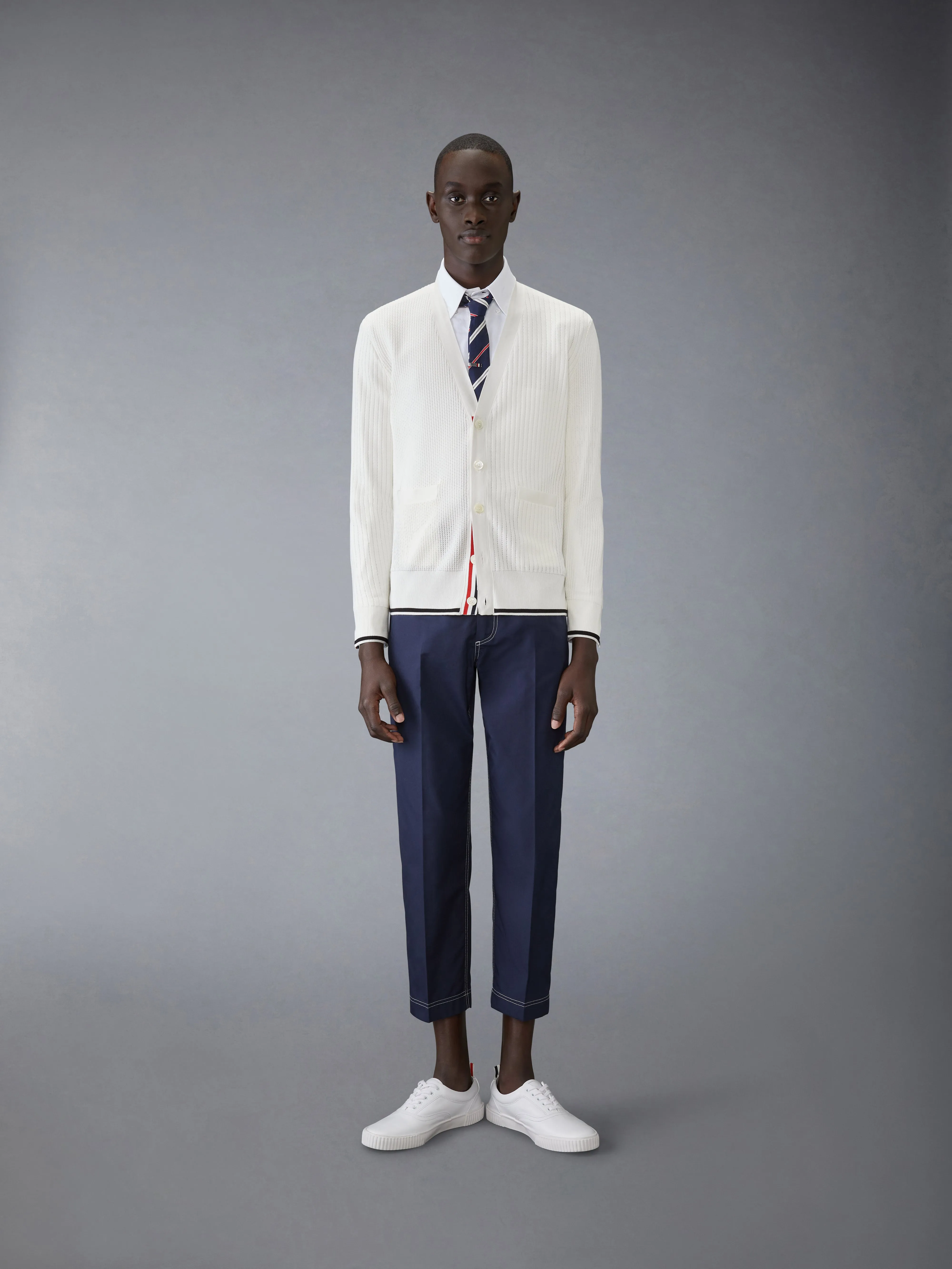 HALF & HALF 4-BAR RELAXED FIT V NECK CARDIGAN sold by Thom Browne product image thumbnail 3
