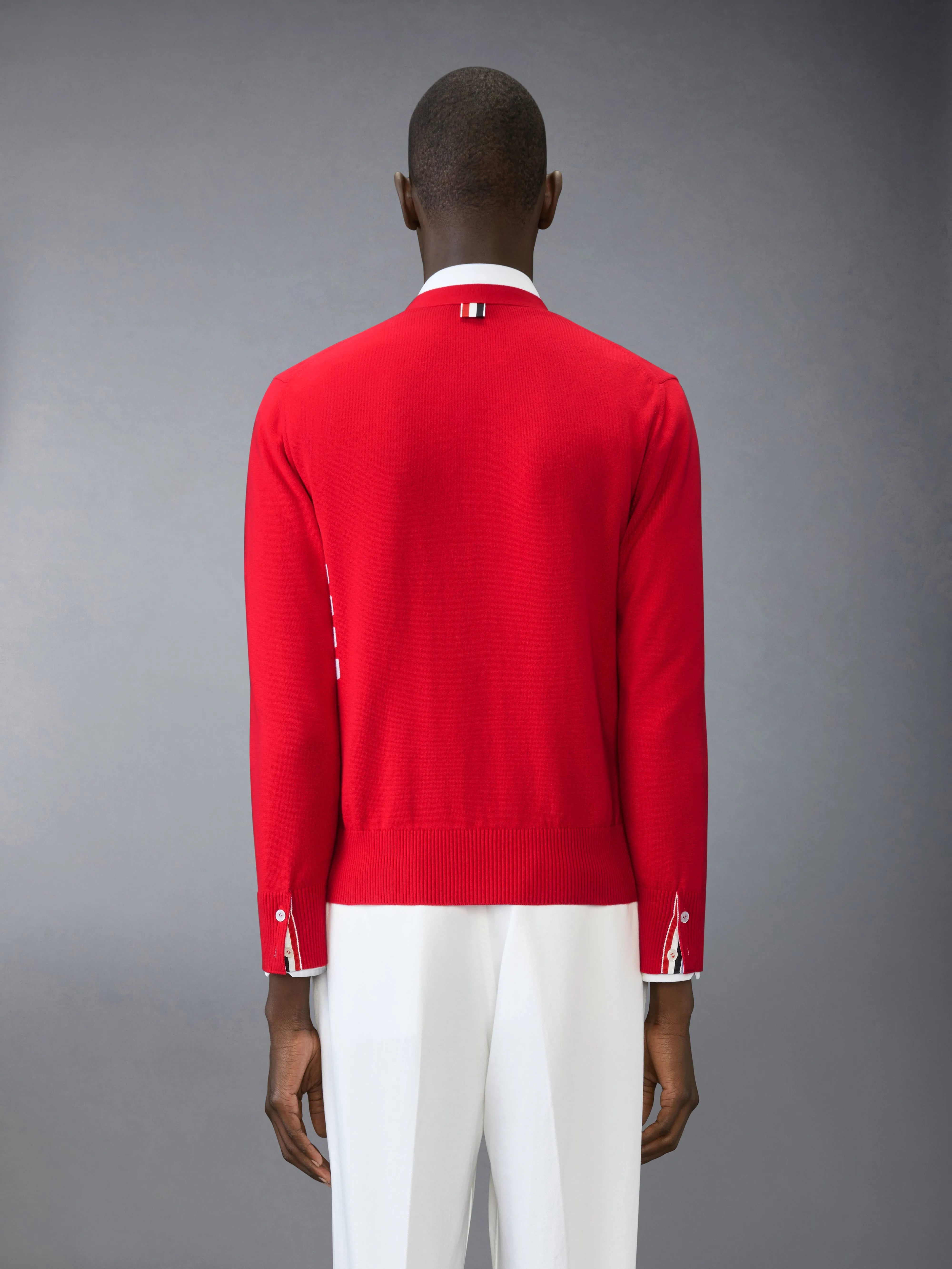 COTTON 4-BAR RELAXED FIT V NECK CARDIGAN sold by Thom Browne product image thumbnail 2