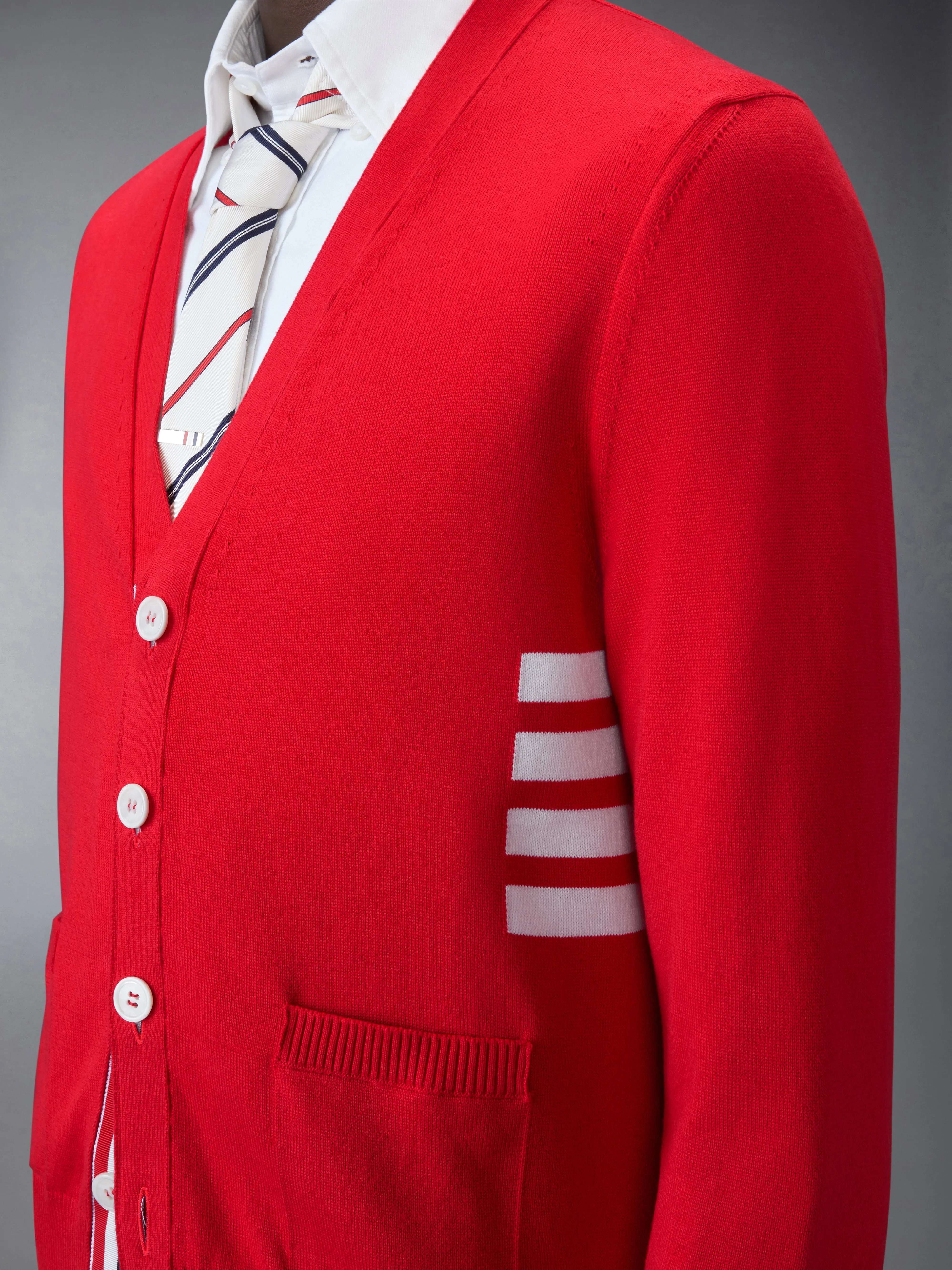 COTTON 4-BAR RELAXED FIT V NECK CARDIGAN sold by Thom Browne product image thumbnail 5