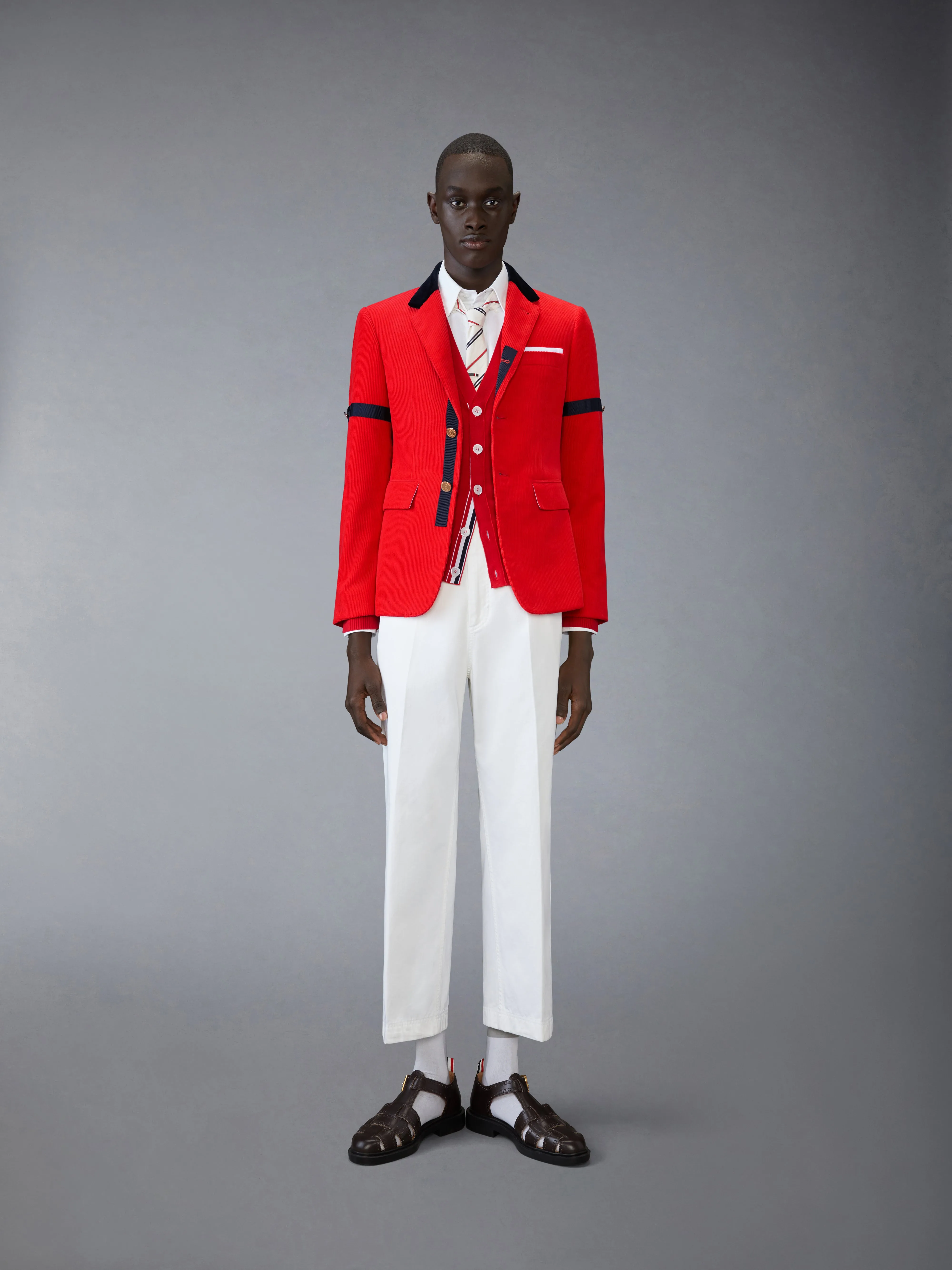 COTTON 4-BAR RELAXED FIT V NECK CARDIGAN sold by Thom Browne product image thumbnail 3