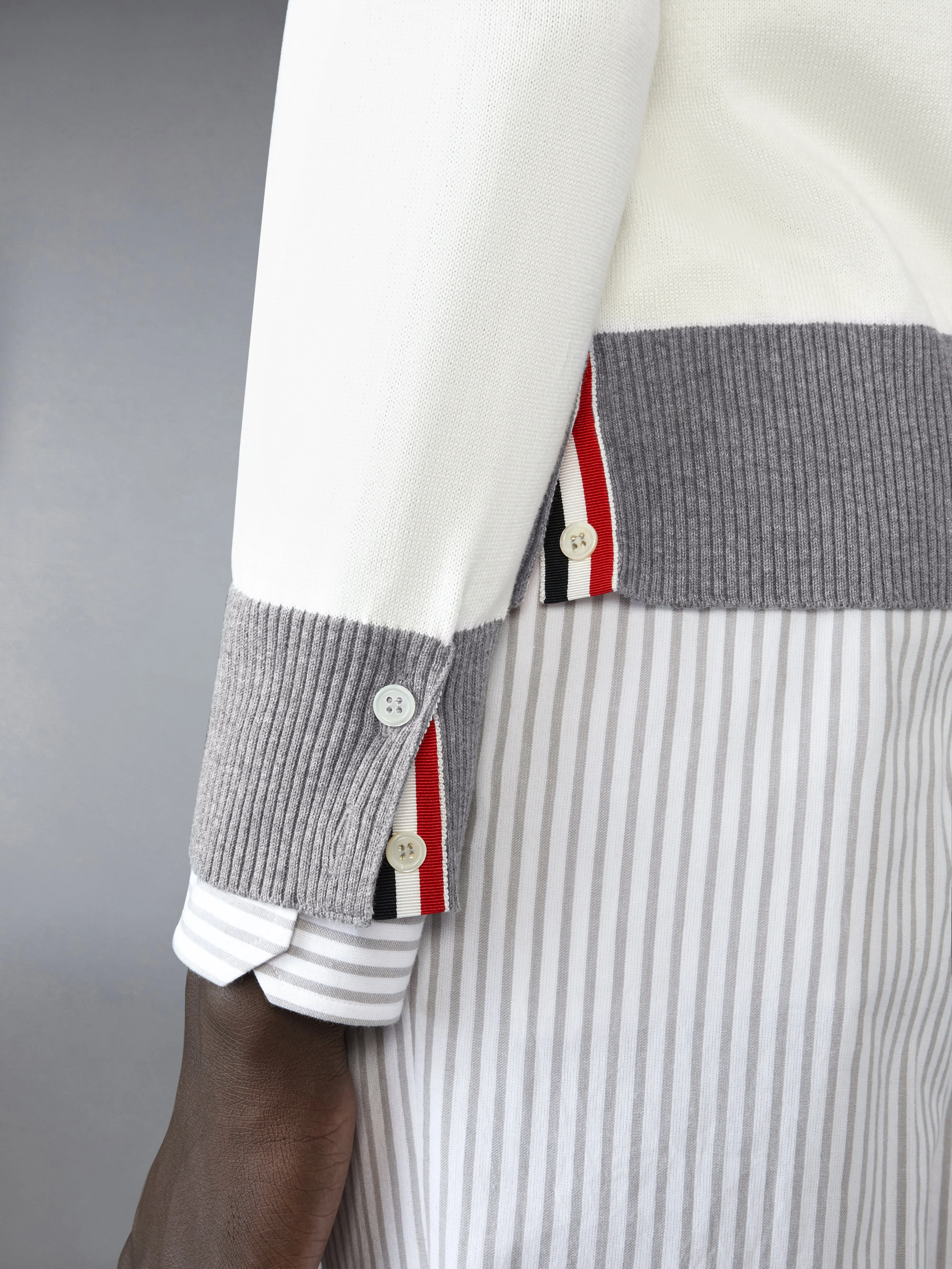 FUNMIX 4-BAR RELAXED FIT V NECK CARDIGAN sold by Thom Browne product image thumbnail 3