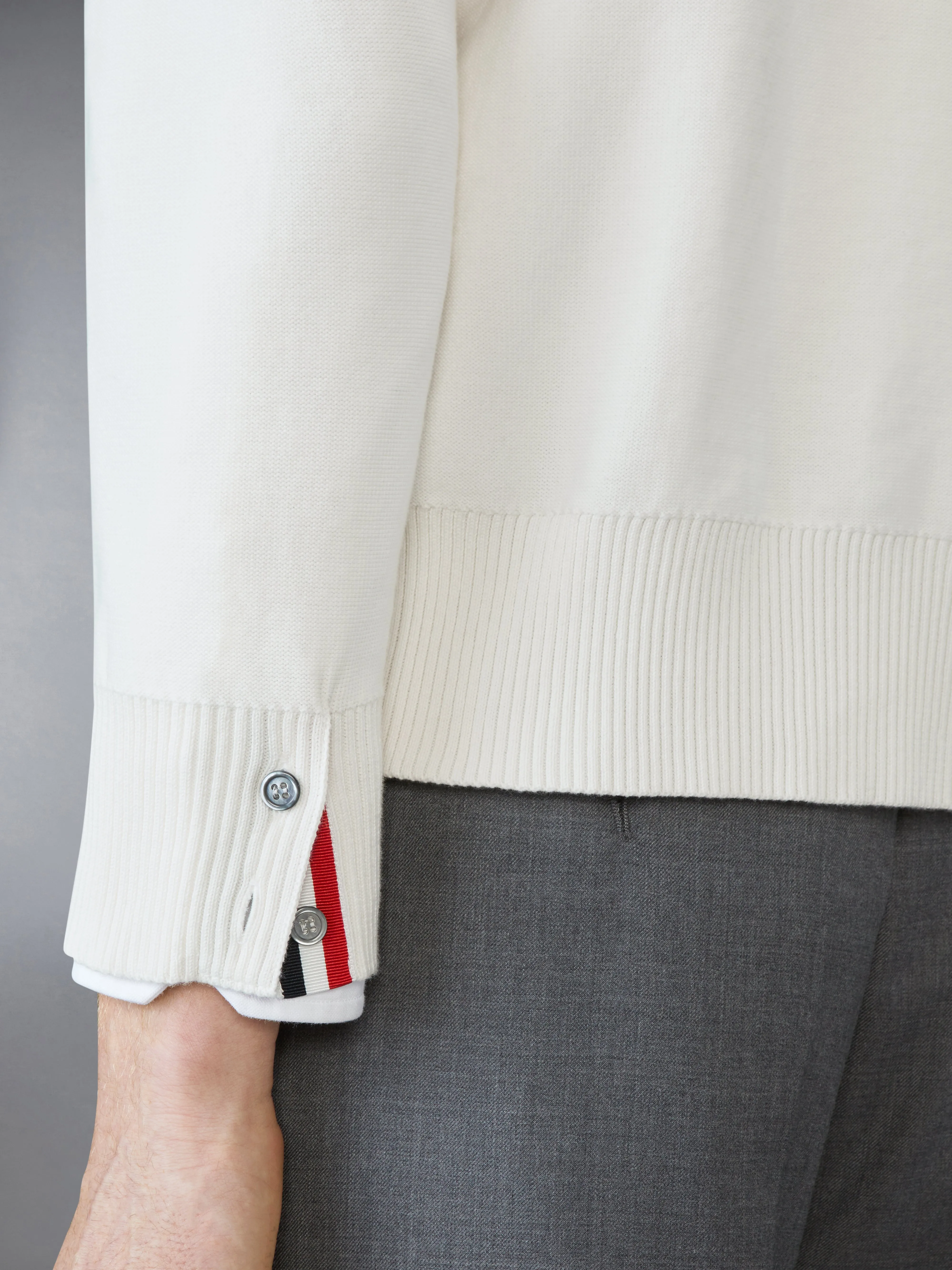 COTTON 4-BAR RELAXED FIT HECTOR V NECK CARDIGAN sold by Thom Browne product image thumbnail 4