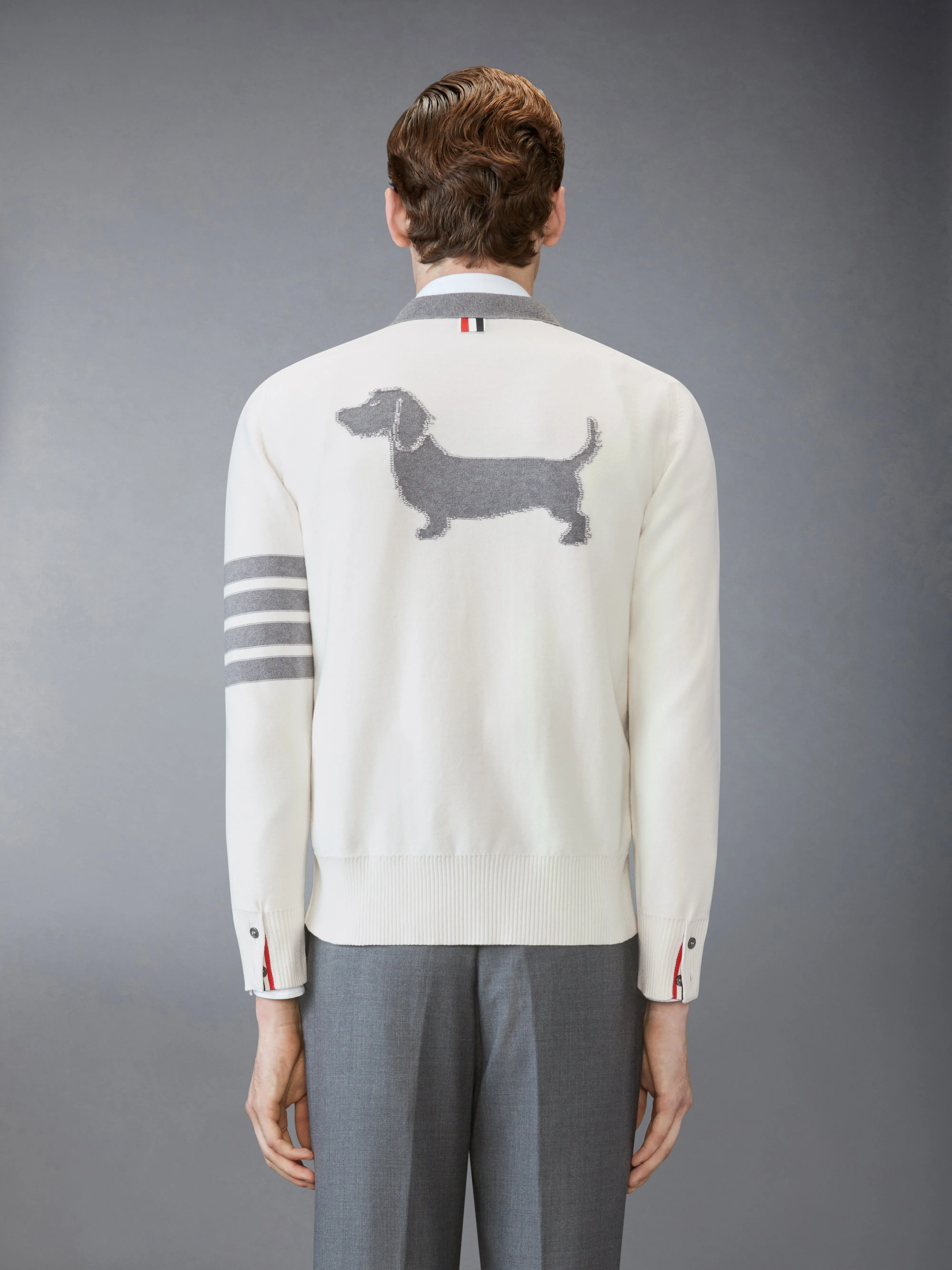 COTTON 4-BAR RELAXED FIT HECTOR V NECK CARDIGAN sold by Thom Browne product image thumbnail 2