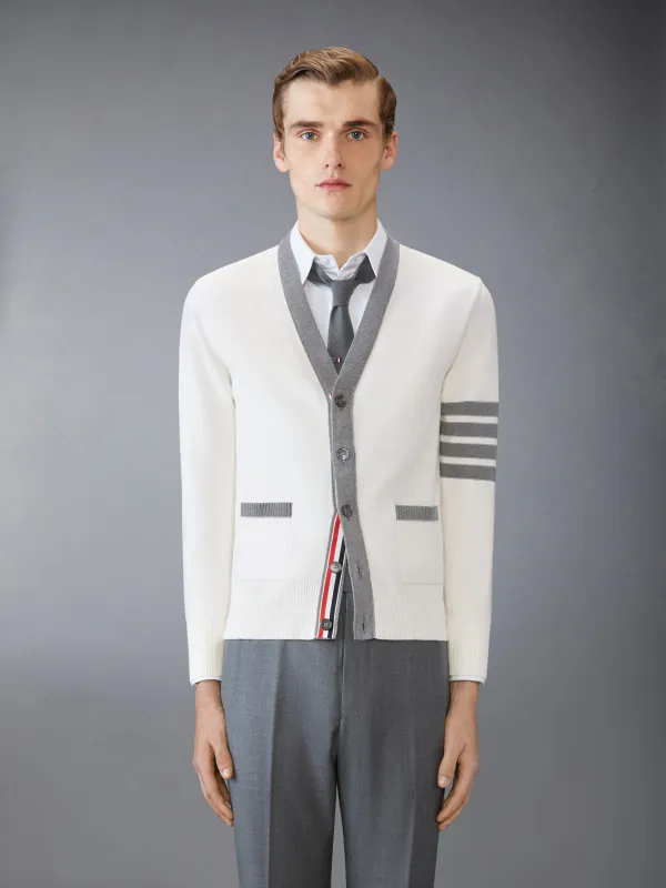 COTTON 4-BAR RELAXED FIT HECTOR V NECK CARDIGAN sold by Thom Browne