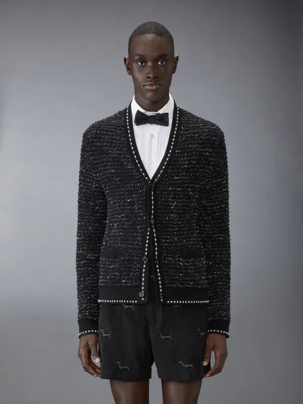 EYELASH TWEED JACQUARD V NECK CARDIGAN sold by Thom Browne