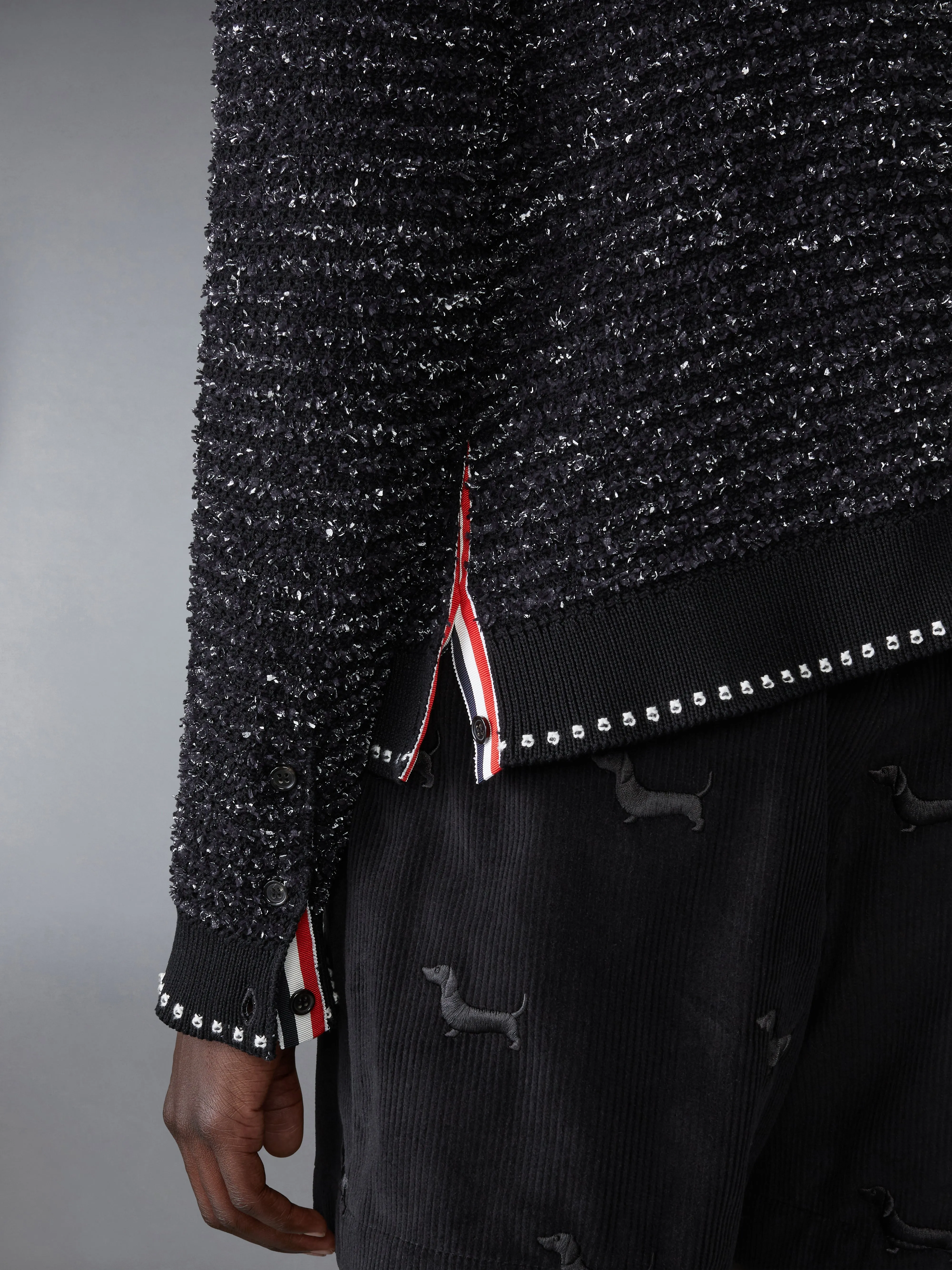 EYELASH TWEED JACQUARD V NECK CARDIGAN sold by Thom Browne product image thumbnail 4