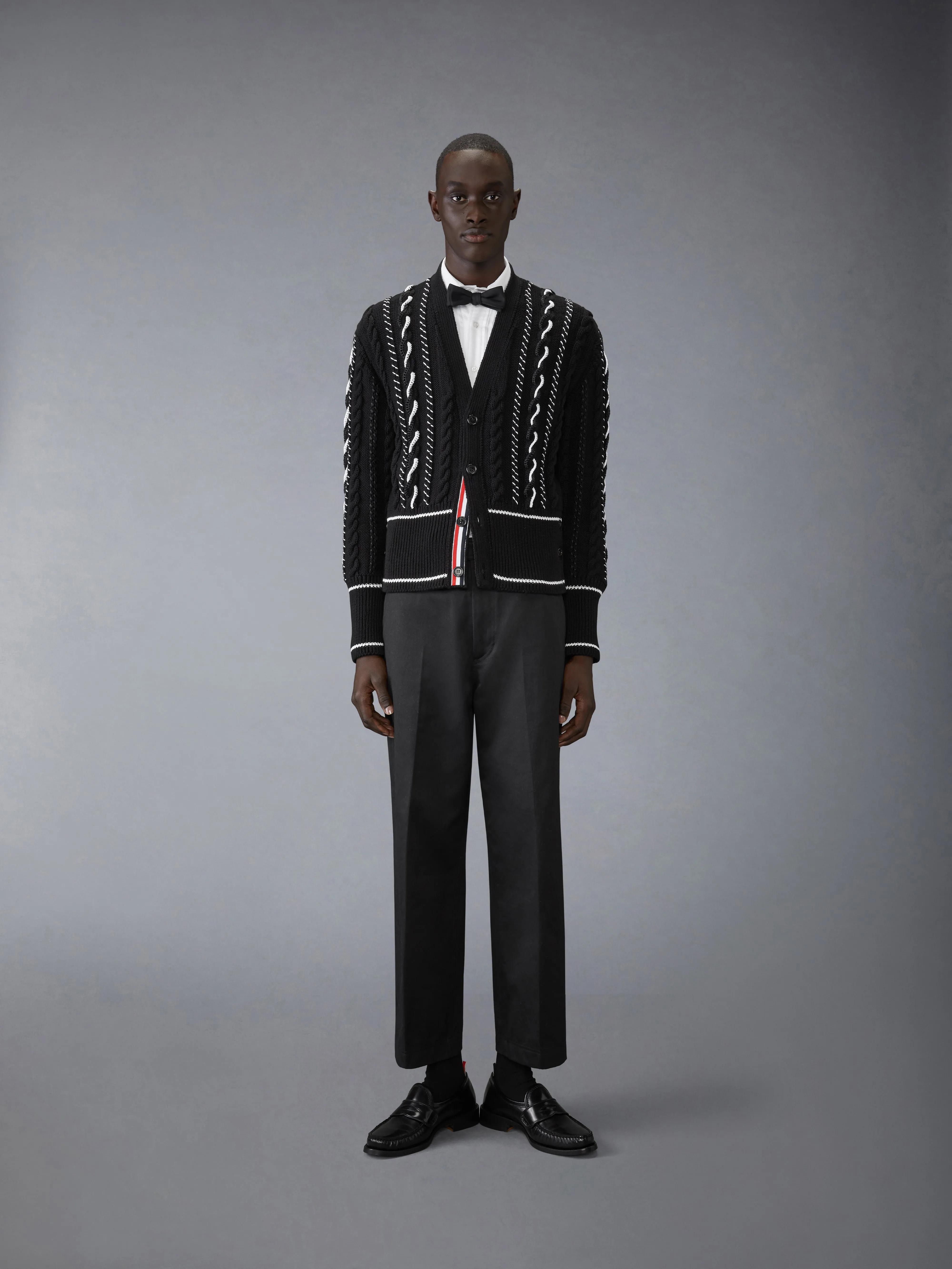 CLASSIC HAND CROCHET CABLE V NECK CARDIGAN sold by Thom Browne product image thumbnail 3