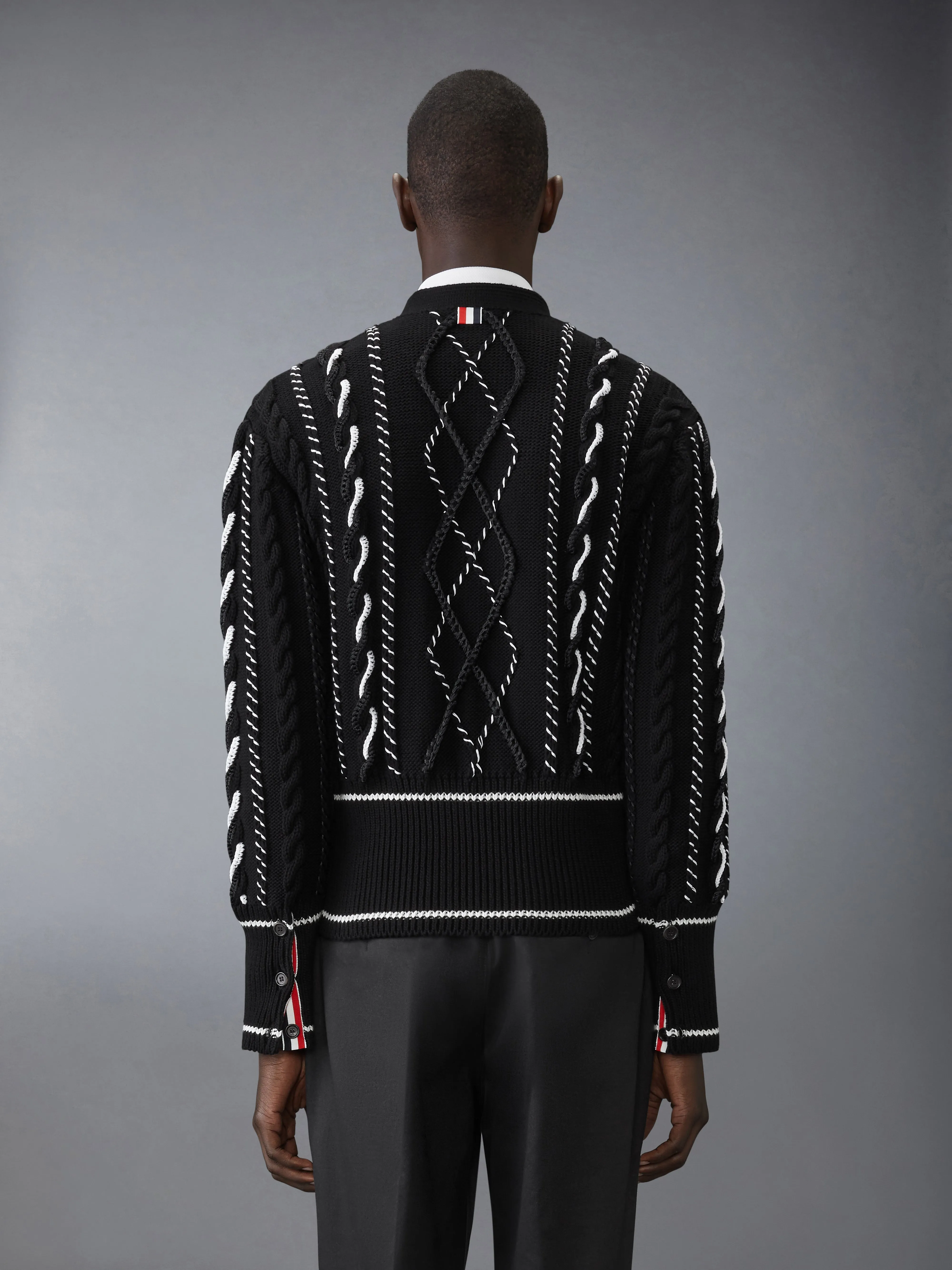 CLASSIC HAND CROCHET CABLE V NECK CARDIGAN sold by Thom Browne product image thumbnail 2