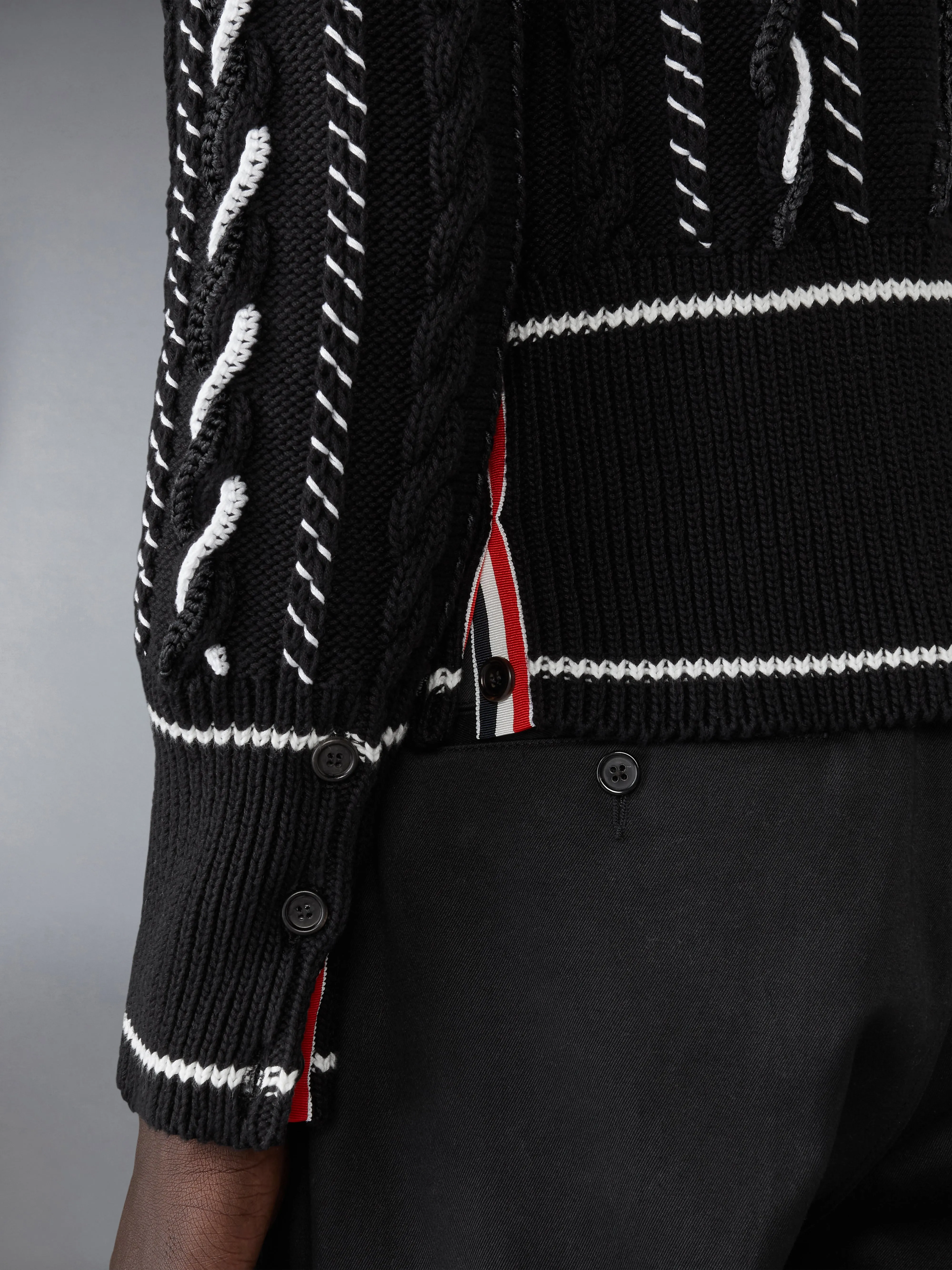 CLASSIC HAND CROCHET CABLE V NECK CARDIGAN sold by Thom Browne product image thumbnail 4