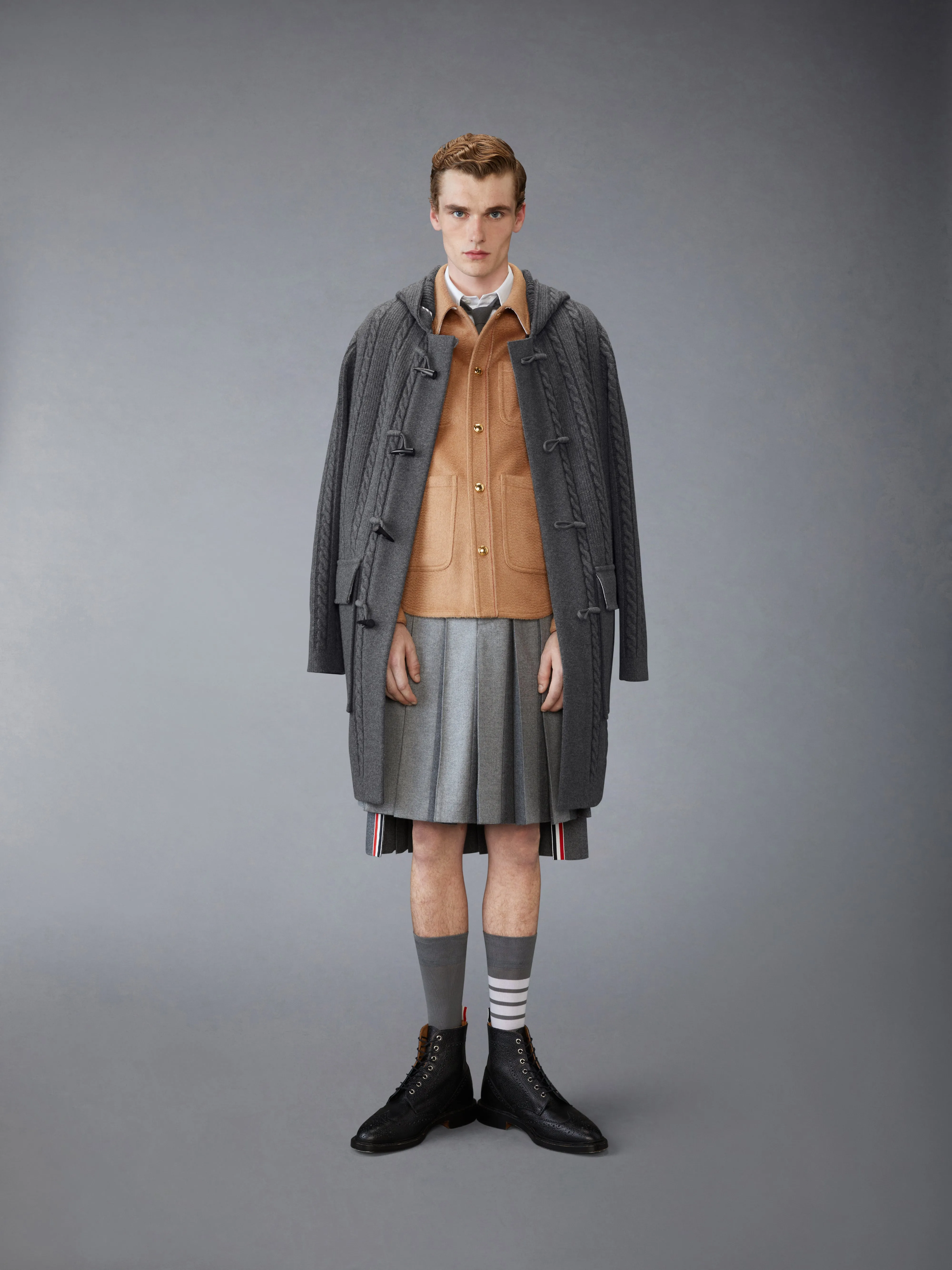 MERINO WOOL CABLE DUFFLE COAT sold by Thom Browne product image thumbnail 4