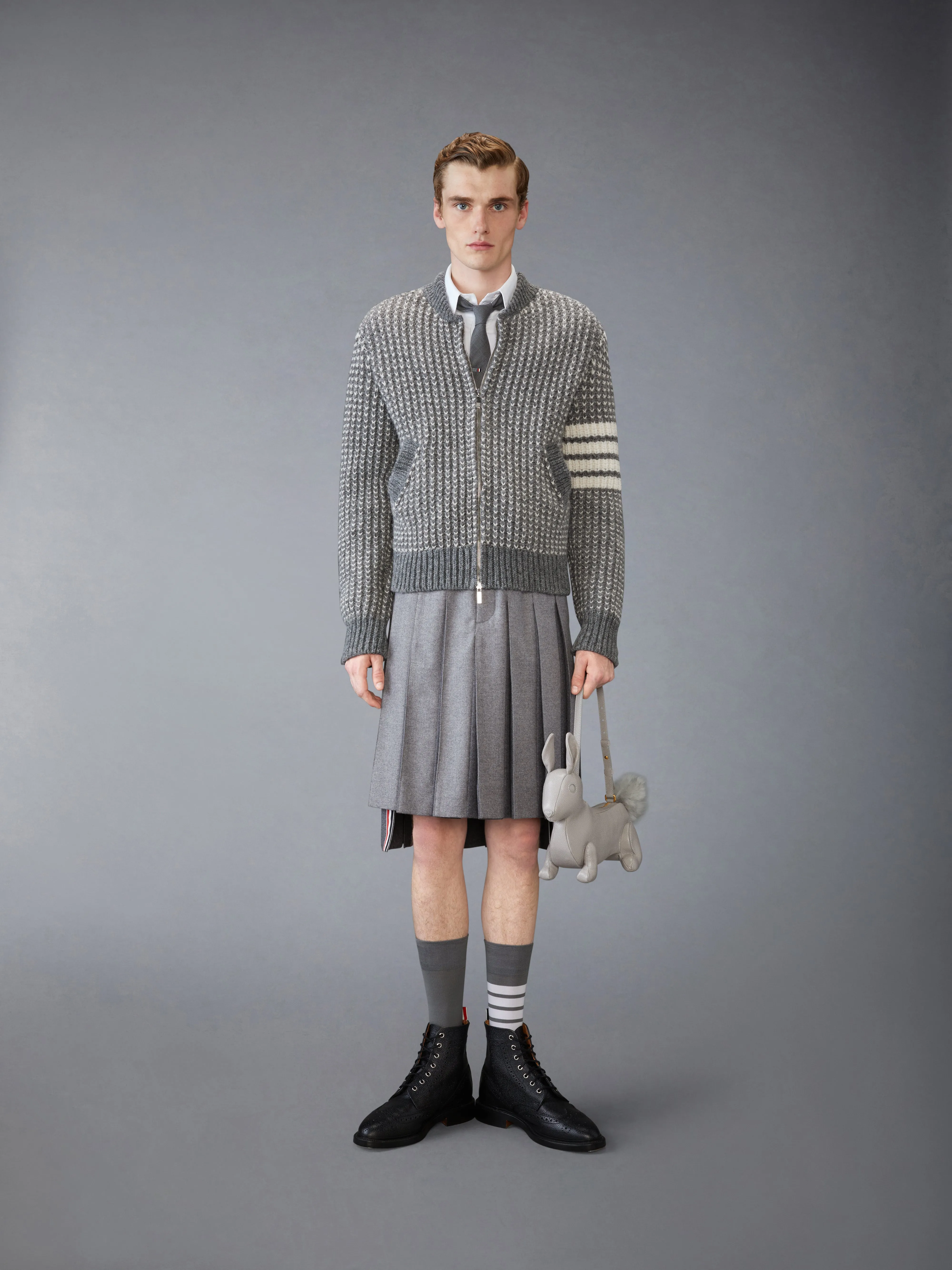 IRISH WOOL 4-BAR BOMBER JACKET sold by Thom Browne product image thumbnail 3