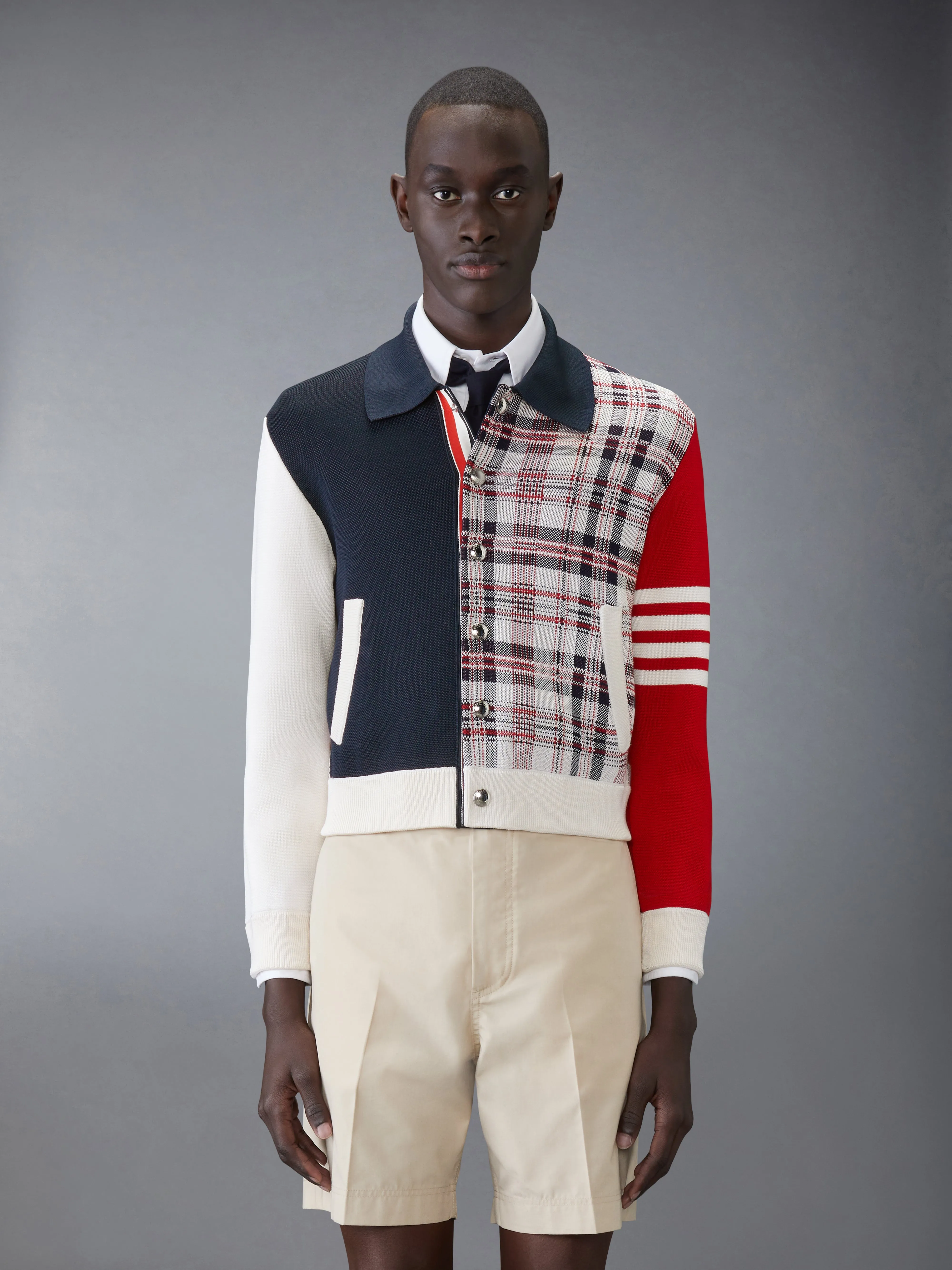 FUNMIX MADRAS CHECK 4-BAR BOMBER JACKET sold by Thom Browne