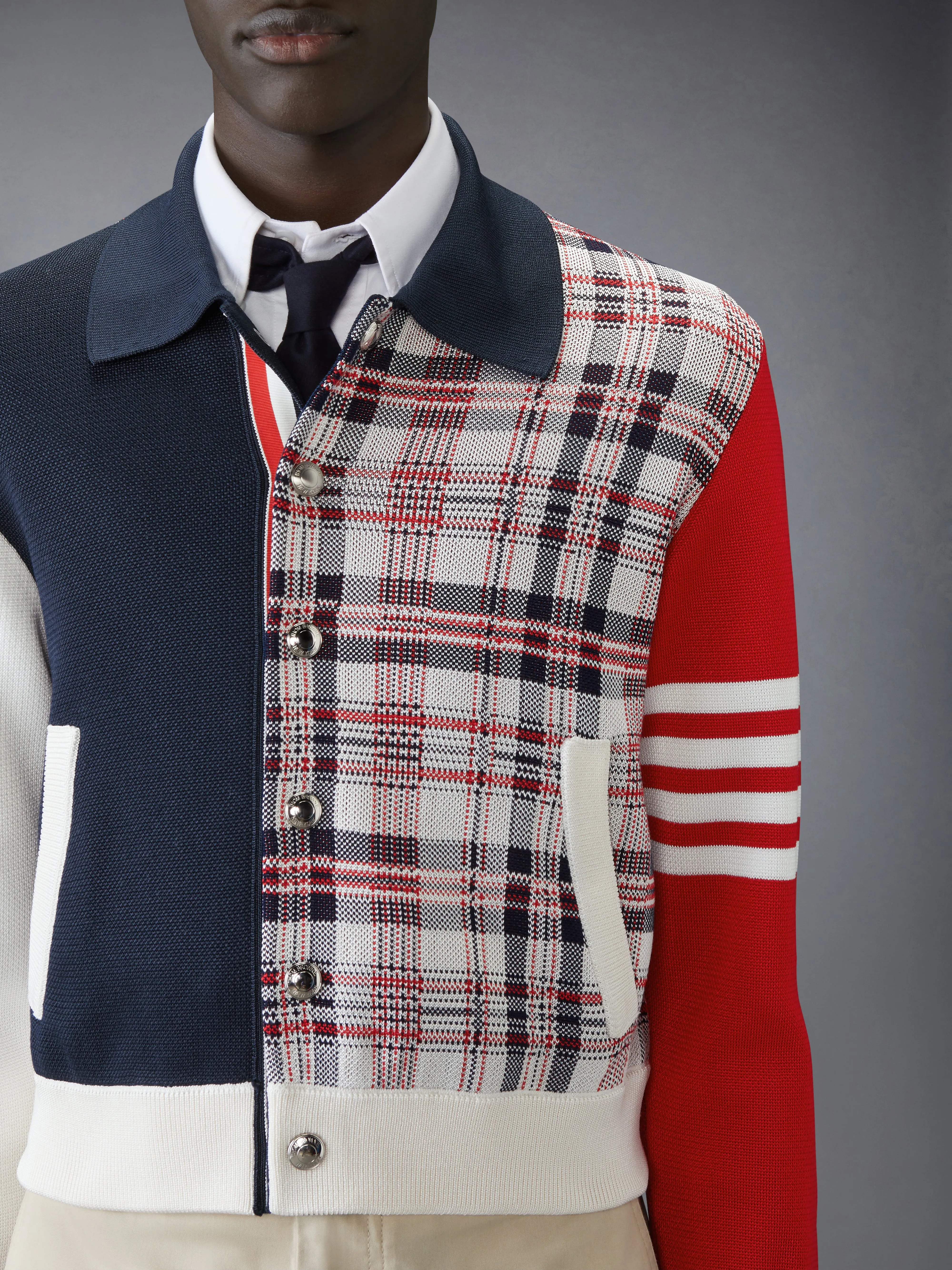 FUNMIX MADRAS CHECK 4-BAR BOMBER JACKET sold by Thom Browne product image thumbnail 5
