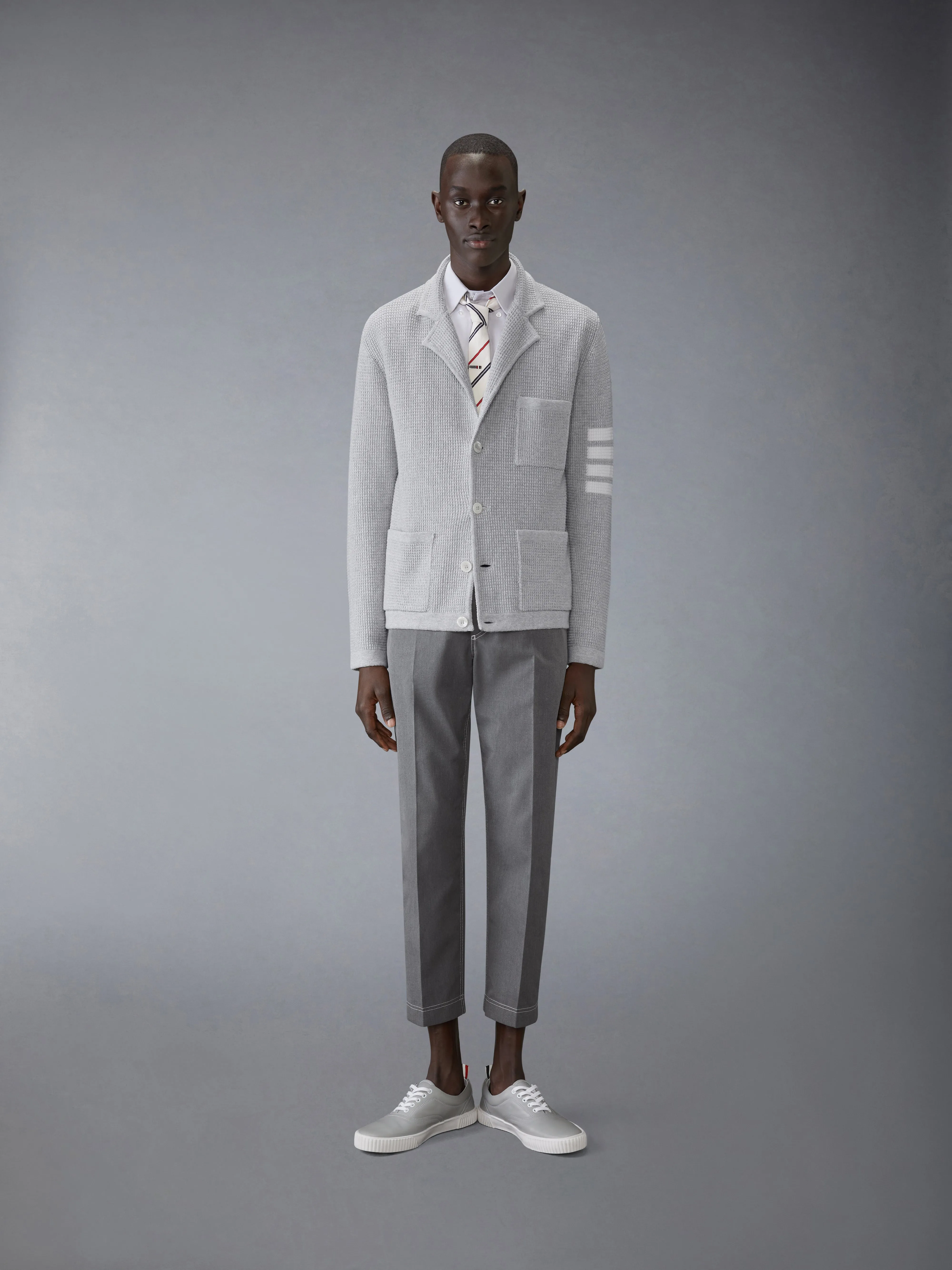 LINEN COTTON 4-BAR CARIDGAN JACKET sold by Thom Browne product image thumbnail 3