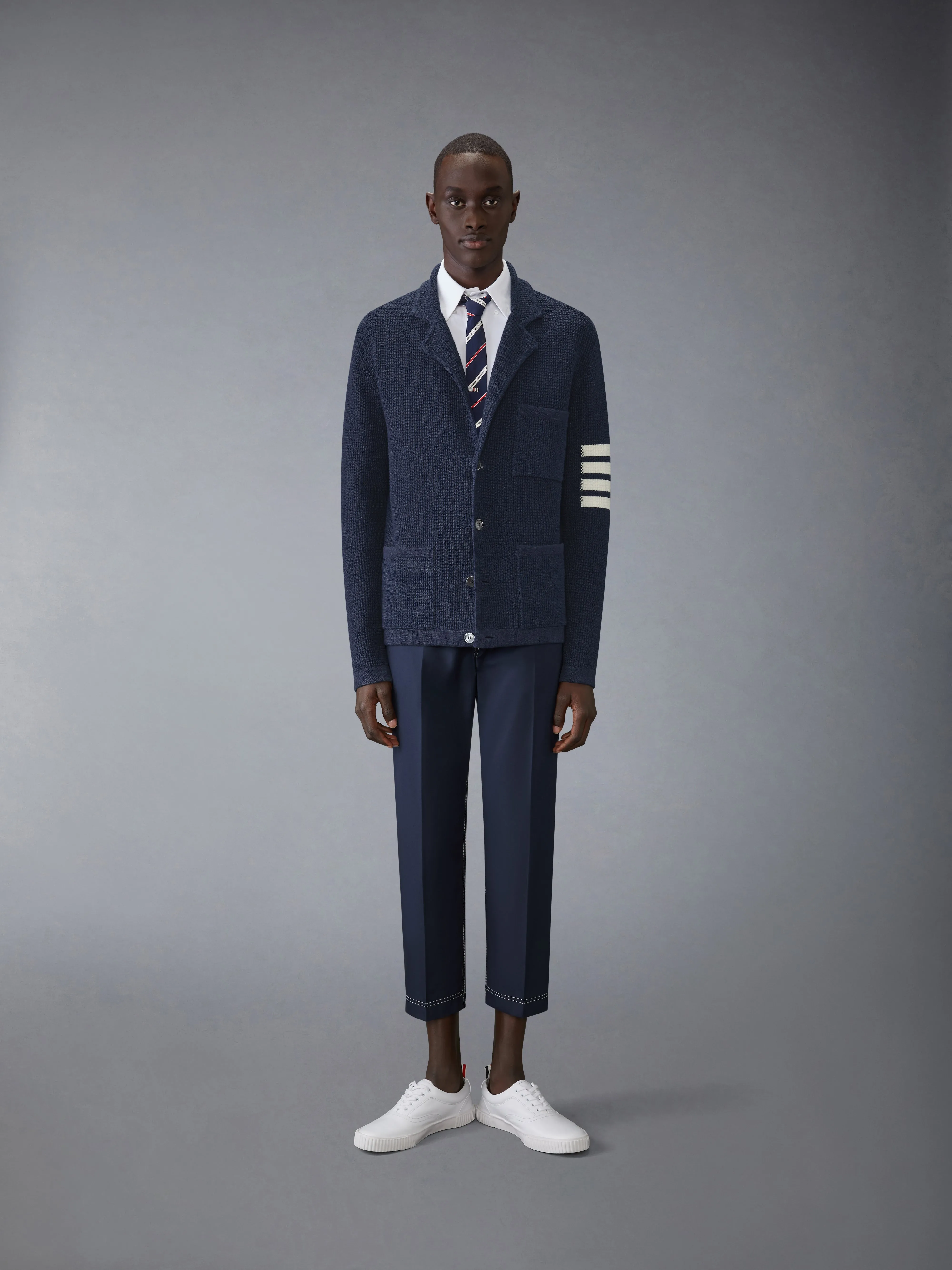 LINEN COTTON 4-BAR CARIDGAN JACKET sold by Thom Browne product image thumbnail 3