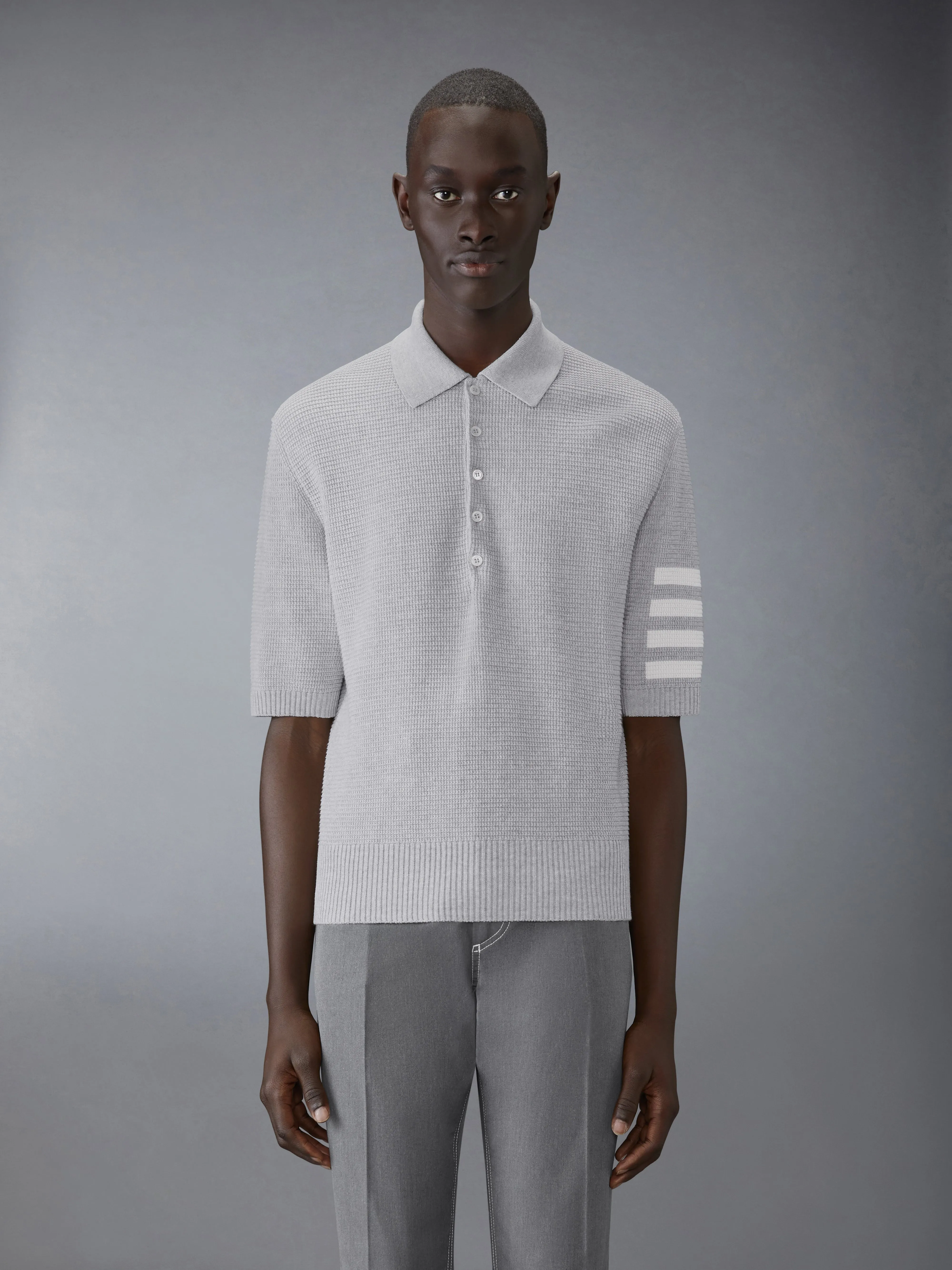 LINEN COTTON 4-BAR RELAXED FIT POLO sold by Thom Browne