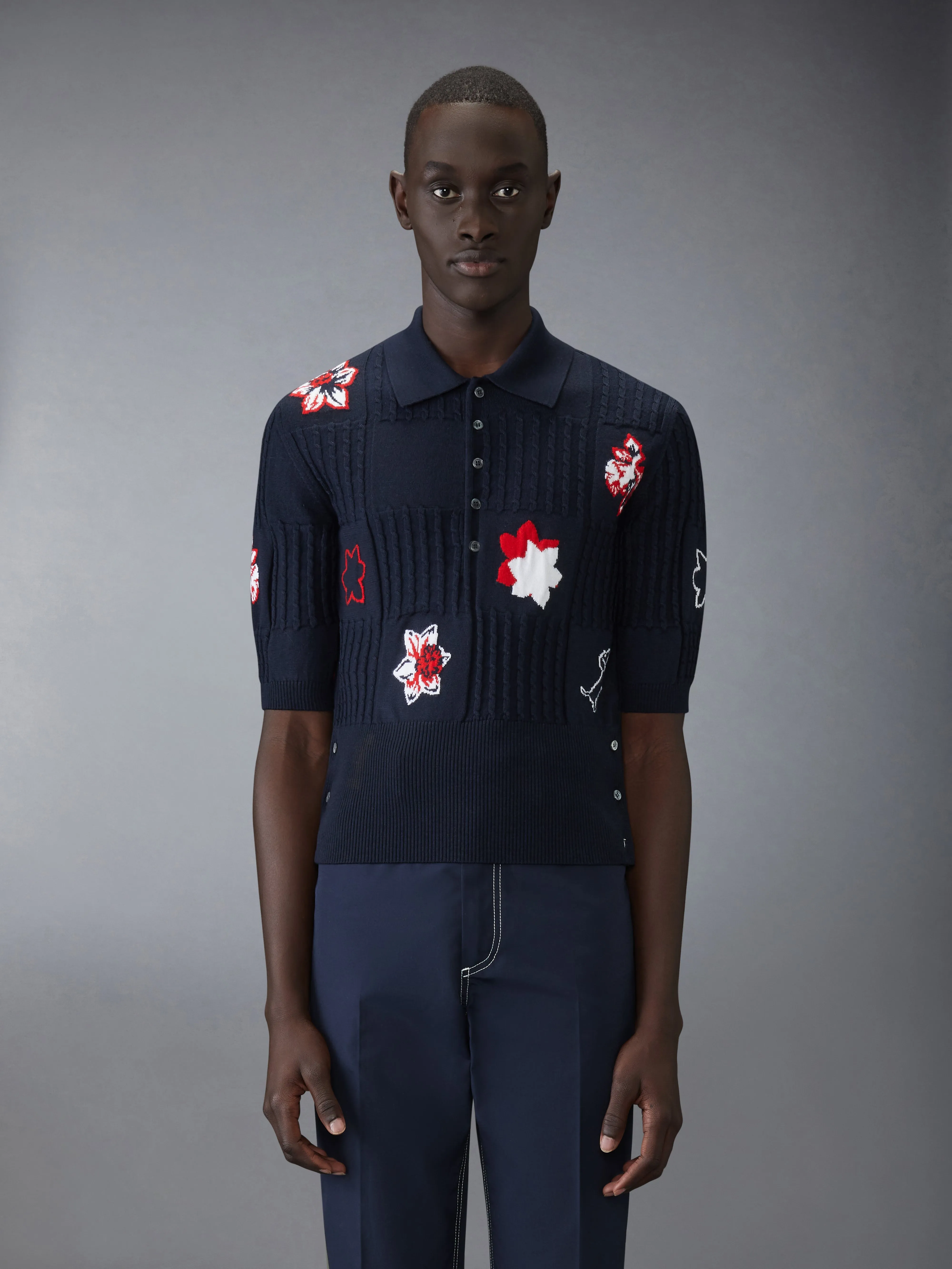 CLASSIC MERINO WOOL FLORAL HECTOR POLO sold by Thom Browne